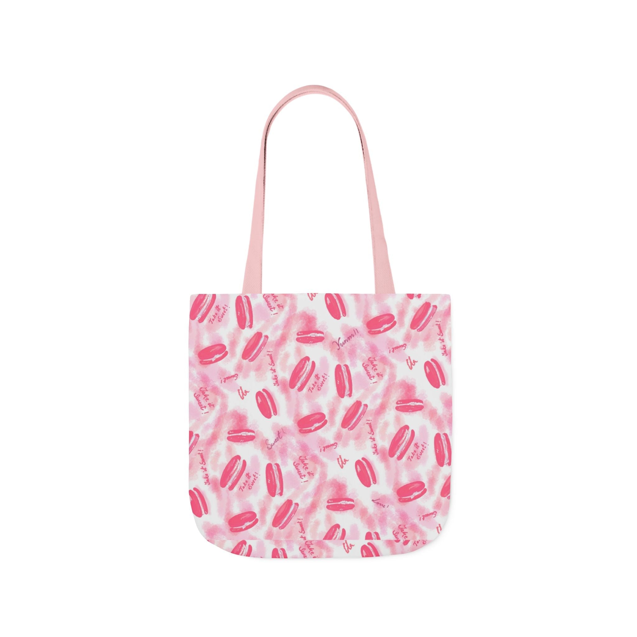 Macaron Hand Drawn Prints Canvas Tote Bag, 5-Color Straps Printify