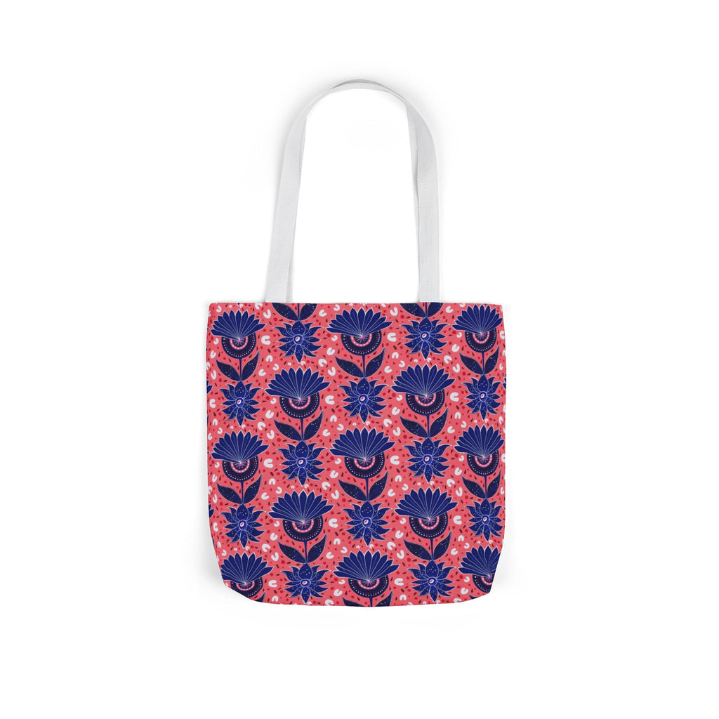 Blue Pink Botanic Canvas Tote Bag, 5-Color Straps Printify