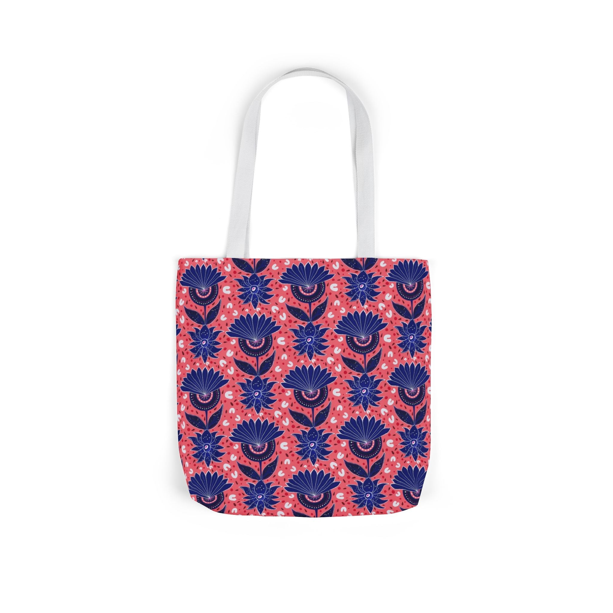 Blue Pink Botanic Canvas Tote Bag, 5-Color Straps Printify