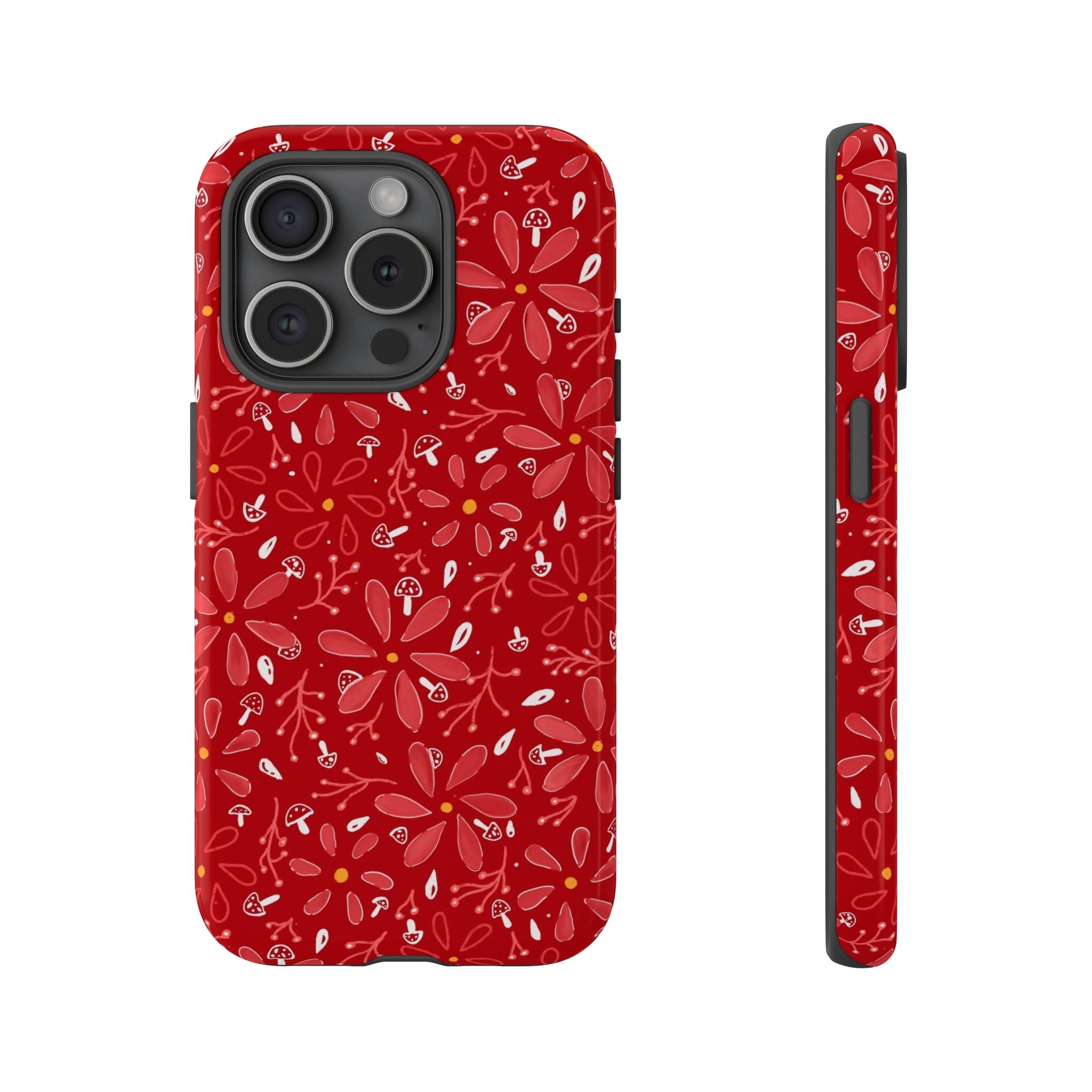 Red Flora Hand Designed Print Tough Cases Printify
