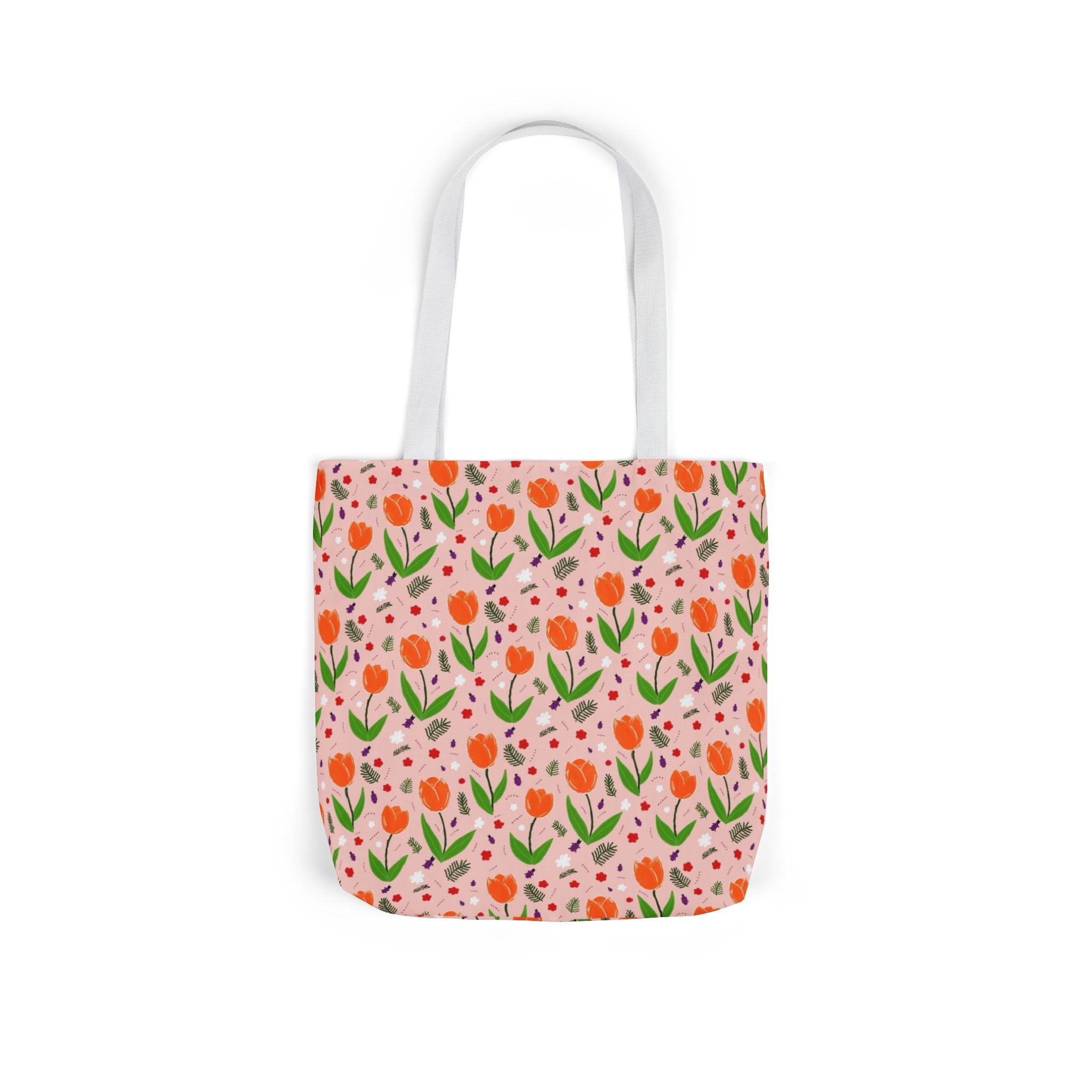 Orange Tulip Hand Designed Art Botanic Canvas Tote Bag, 5-Color Straps Printify