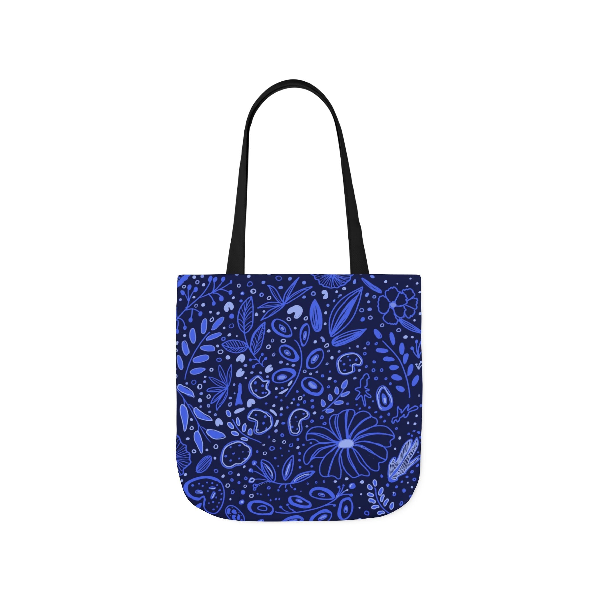 Midnight Blue Botanic Hand Design Prints Canvas Tote Bag, 5-Color Straps Printify