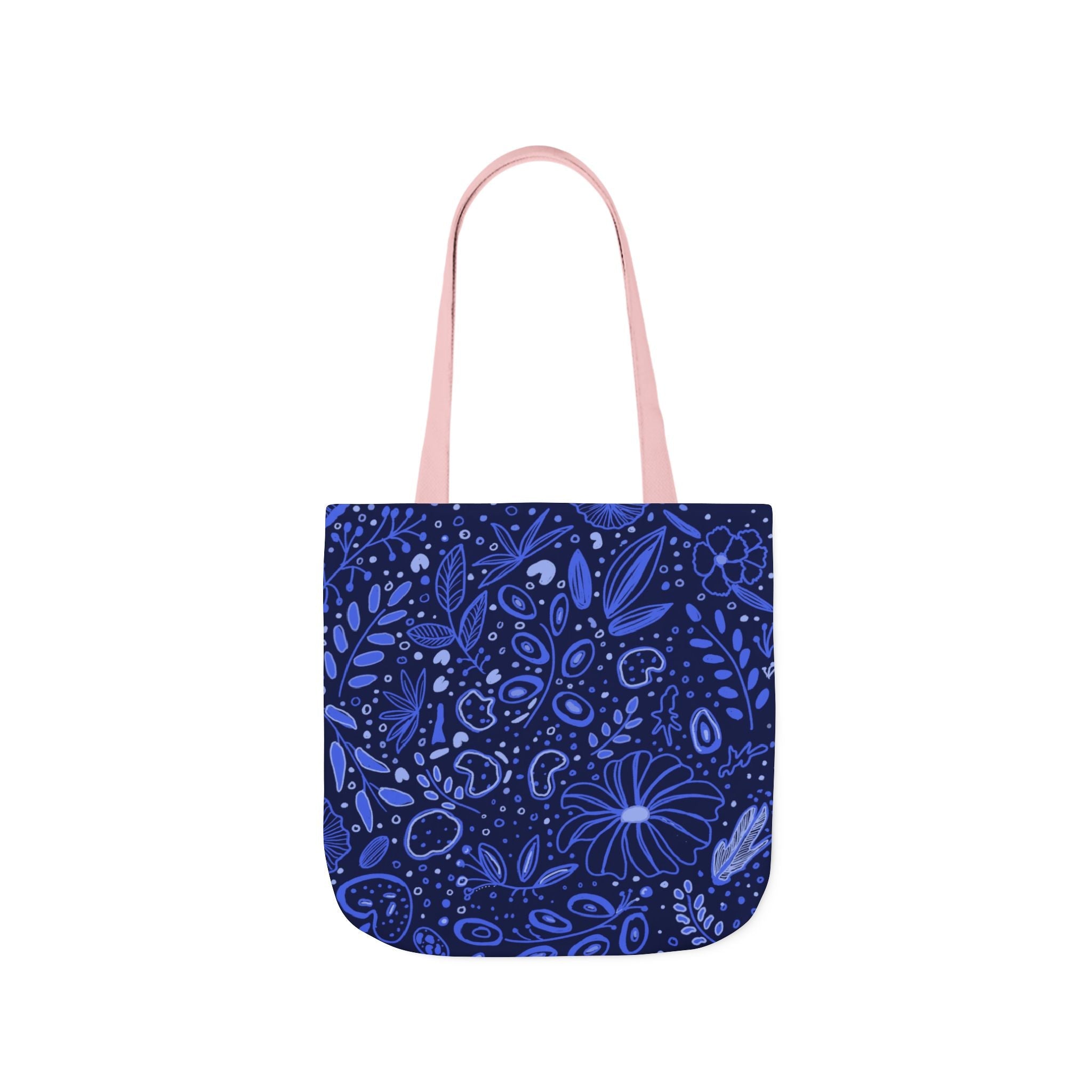 Midnight Blue Botanic Hand Design Prints Canvas Tote Bag, 5-Color Straps Printify