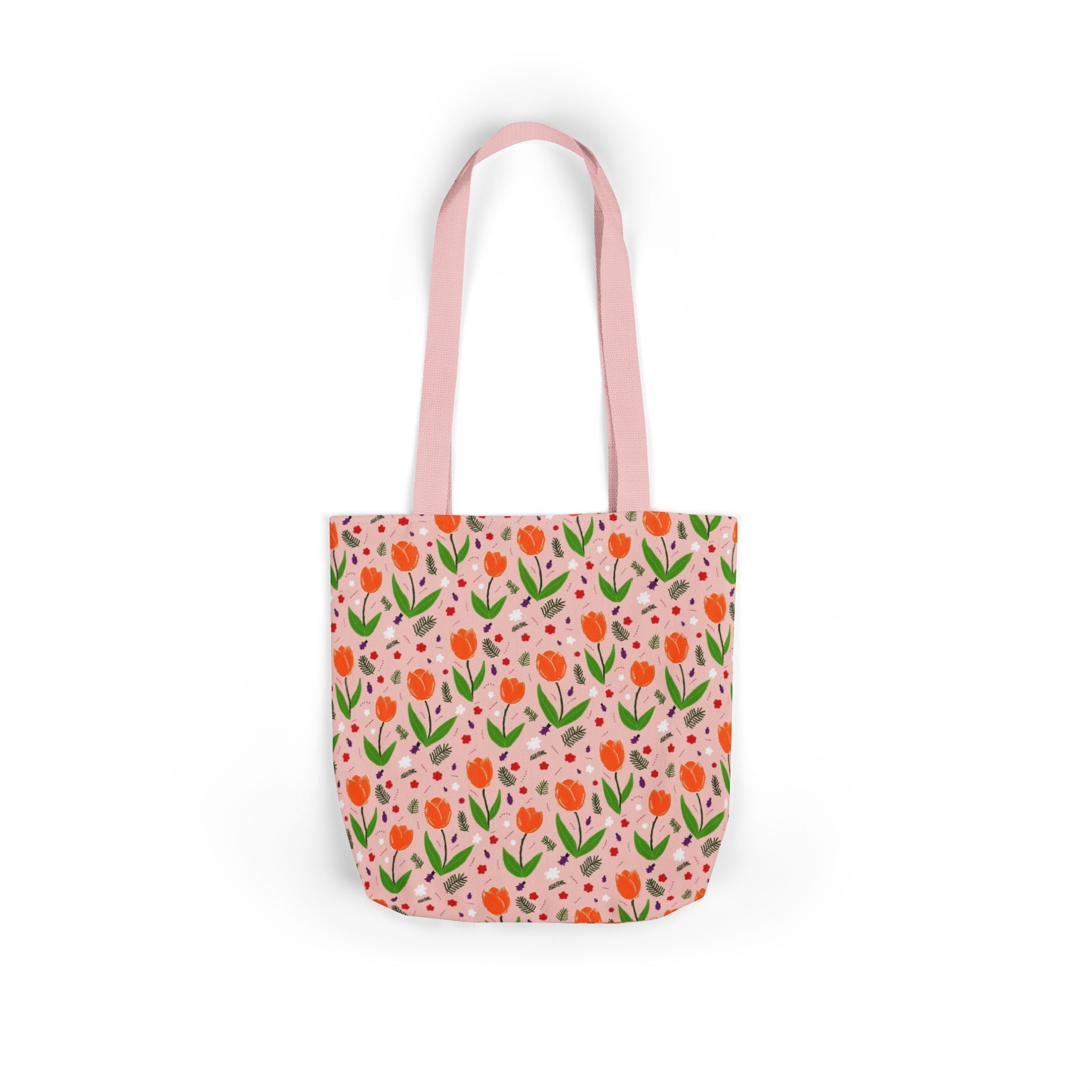 Orange Tulip Hand Designed Art Botanic Canvas Tote Bag, 5-Color Straps Printify