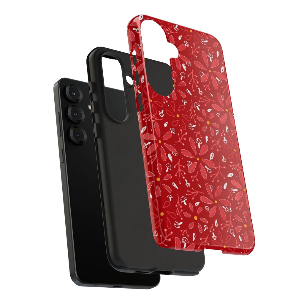 Red Flora Hand Designed Print Tough Cases Printify