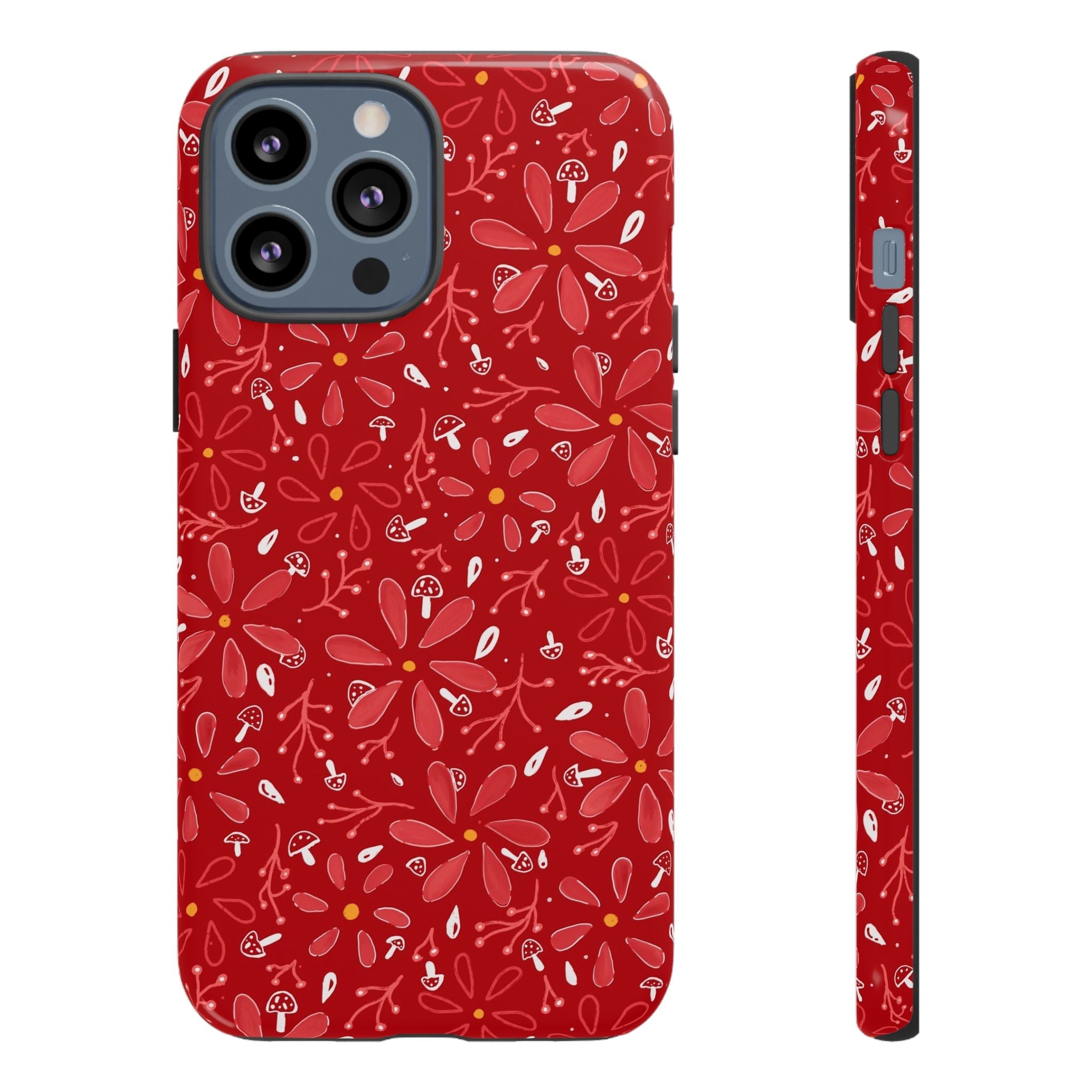 Red Flora Hand Designed Print Tough Cases Printify