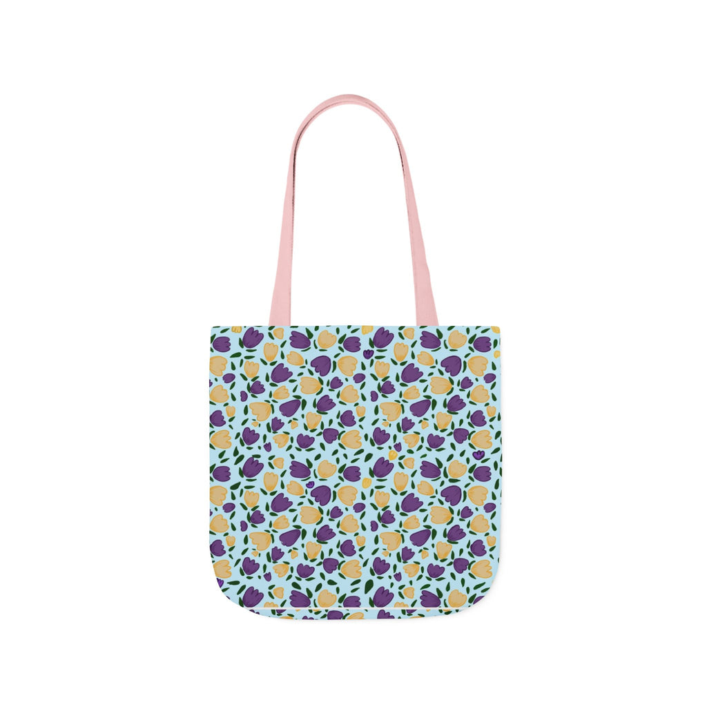 Blue Purple Cute Original Art Wild Flora Canvas Tote Bag, 5-Color Straps Printify