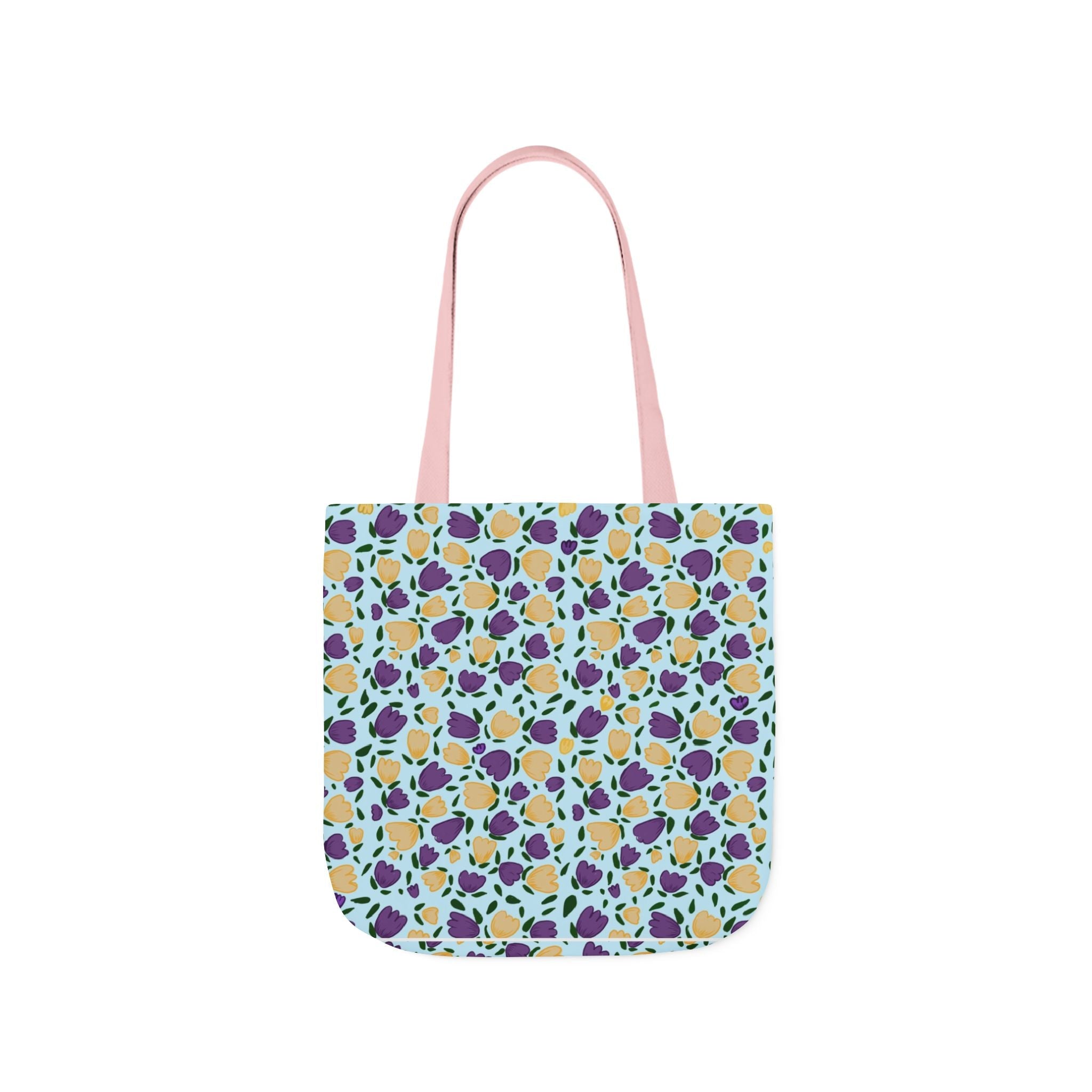 Blue Purple Cute Original Art Wild Flora Canvas Tote Bag, 5-Color Straps Printify