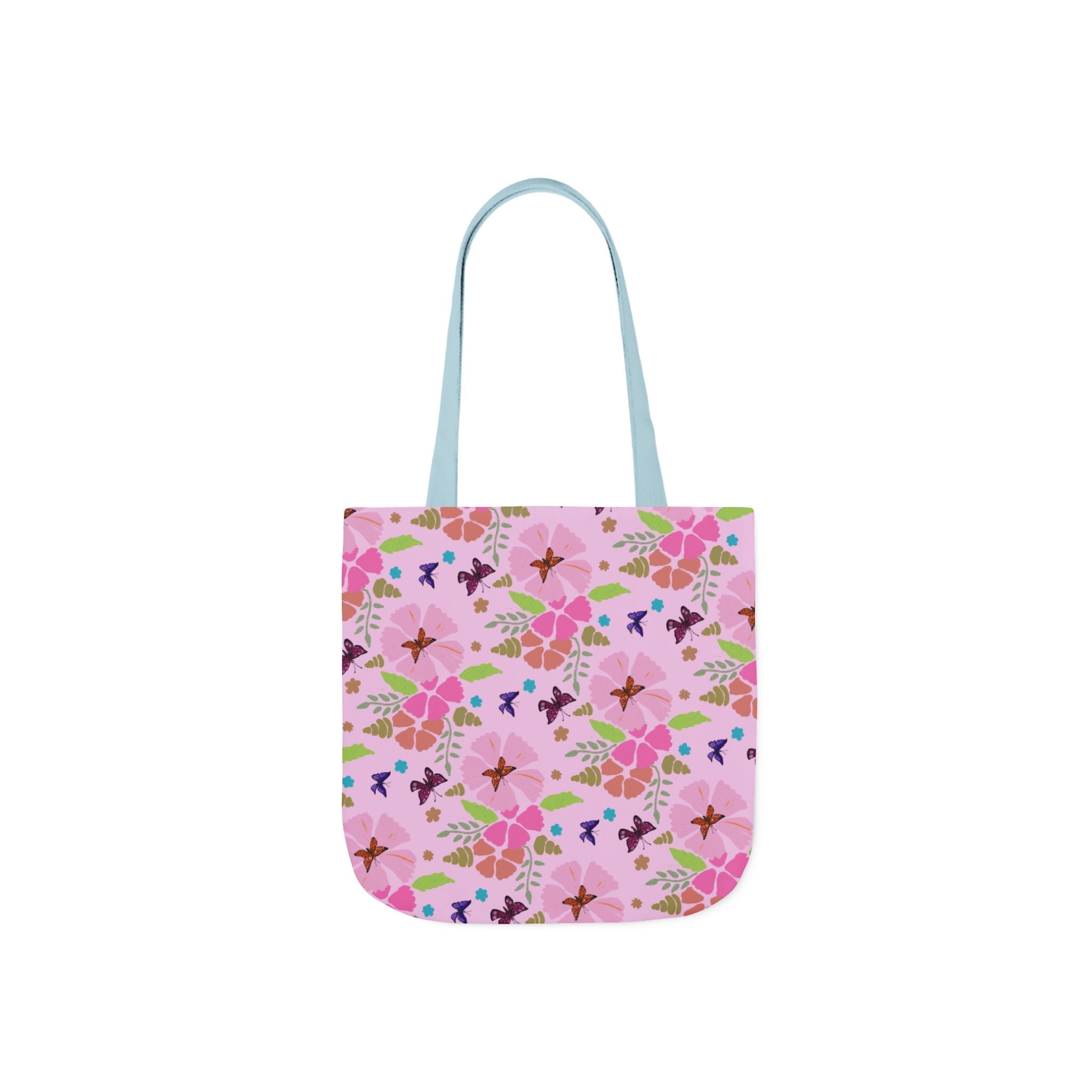 Pink Butterfly Garden Canvas Tote Bag, 5-Color Straps Printify