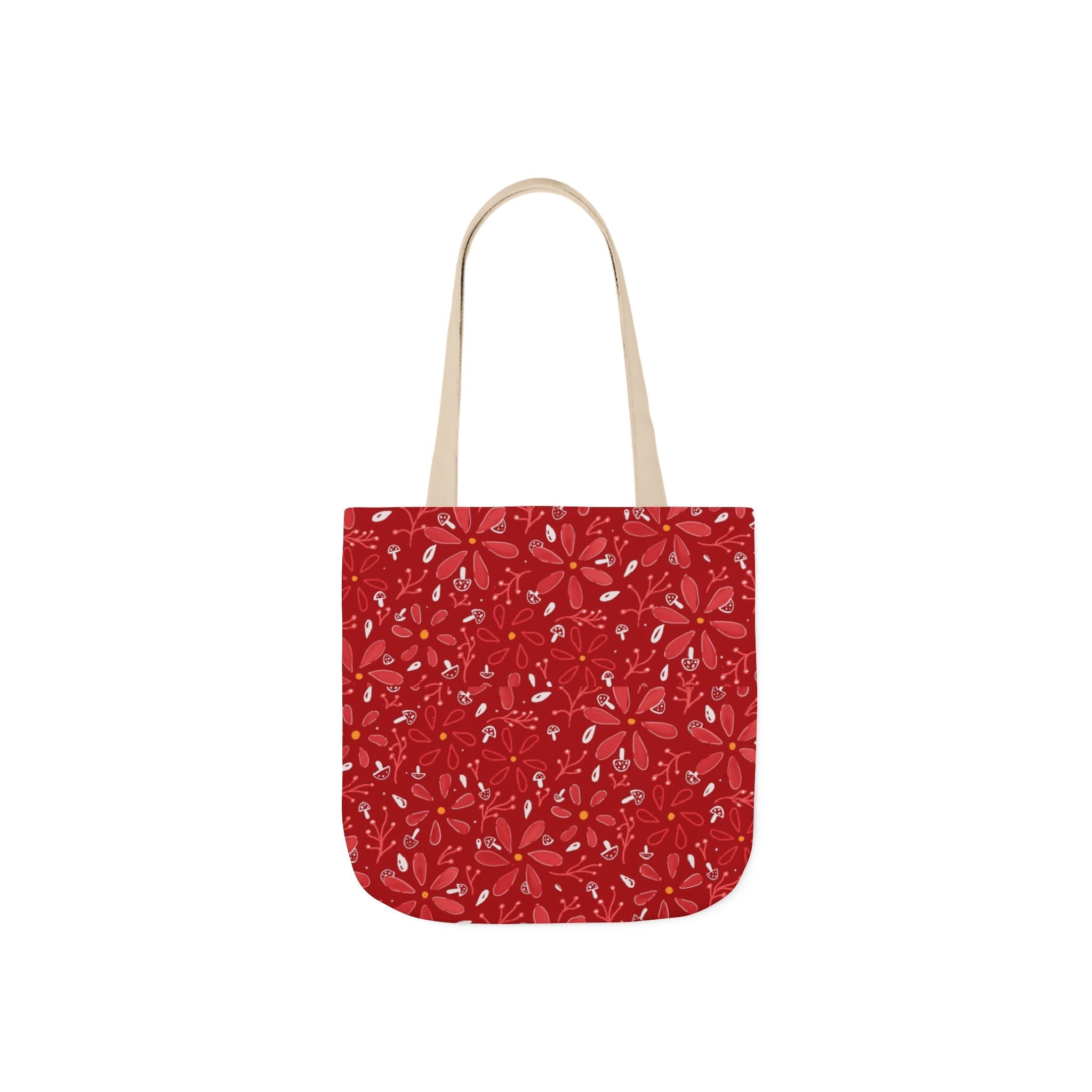 Red and White Flora- Mushroom Hand Designed Art Canvas Tote Bag, 5-Color Straps Printify