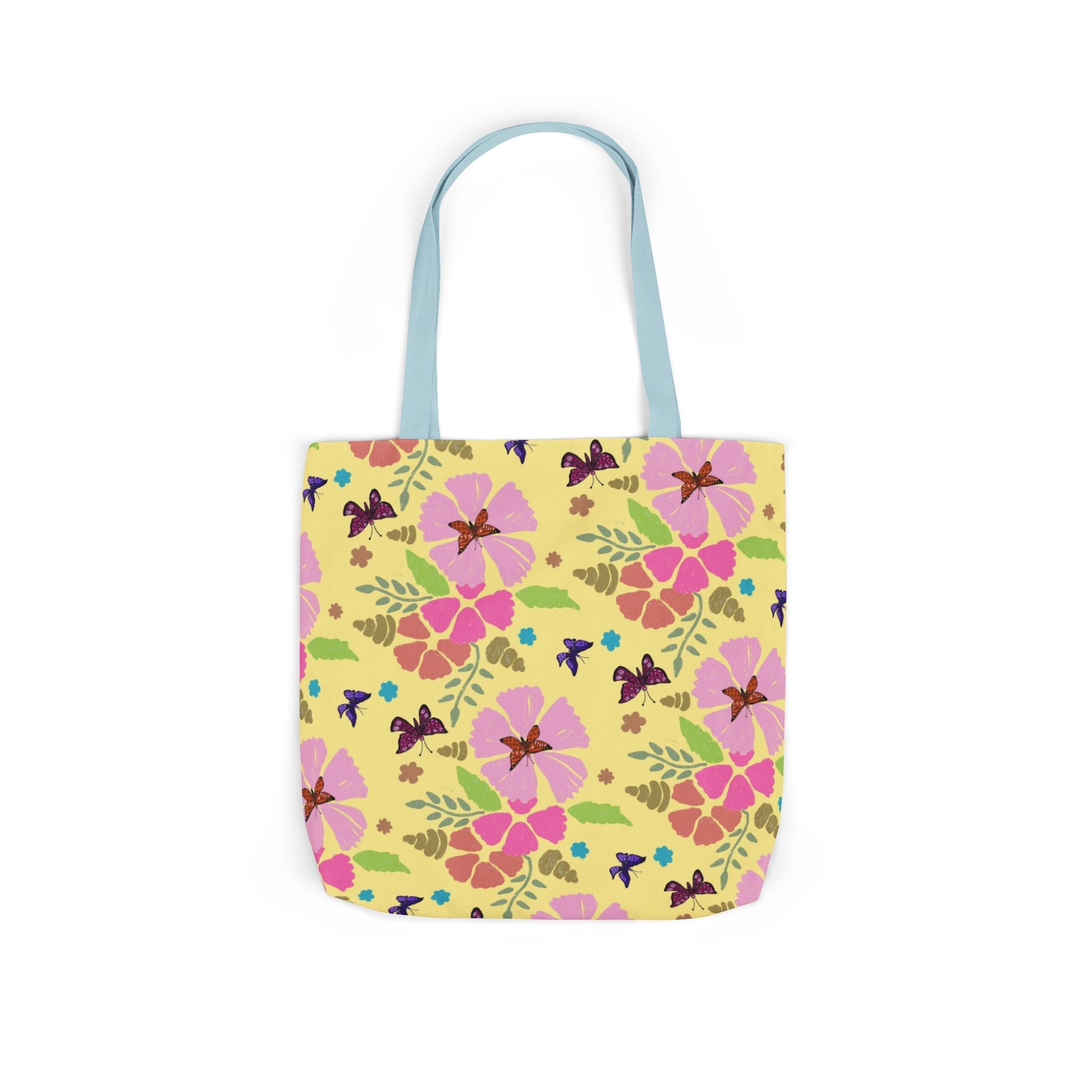 Yellow Butterfly Garden Hand Designed Print Canvas Tote Bag, 5-Color Straps Printify