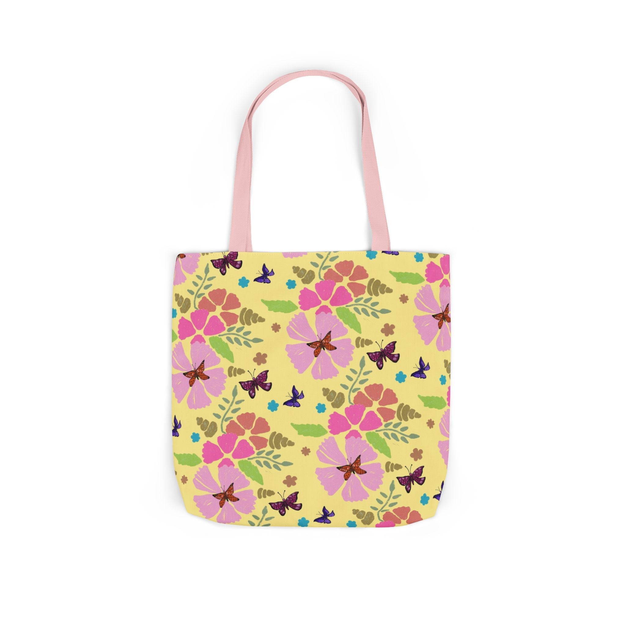 Yellow Butterfly Garden Hand Designed Print Canvas Tote Bag, 5-Color Straps Printify