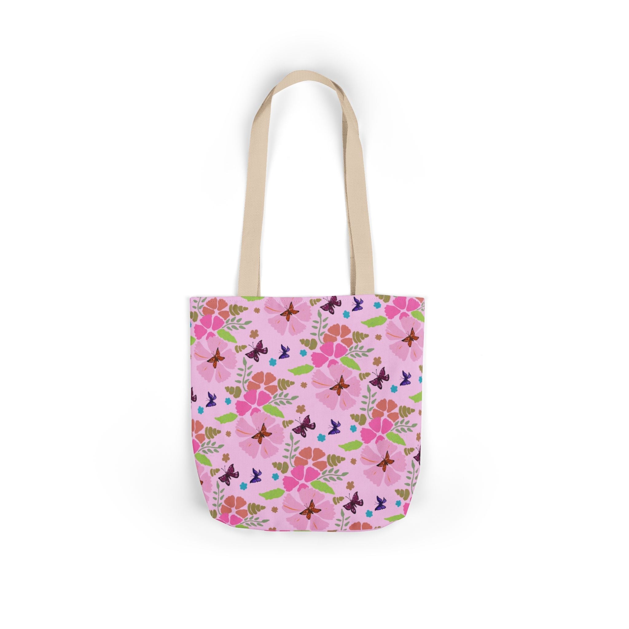 Pink Butterfly Garden Canvas Tote Bag, 5-Color Straps Printify