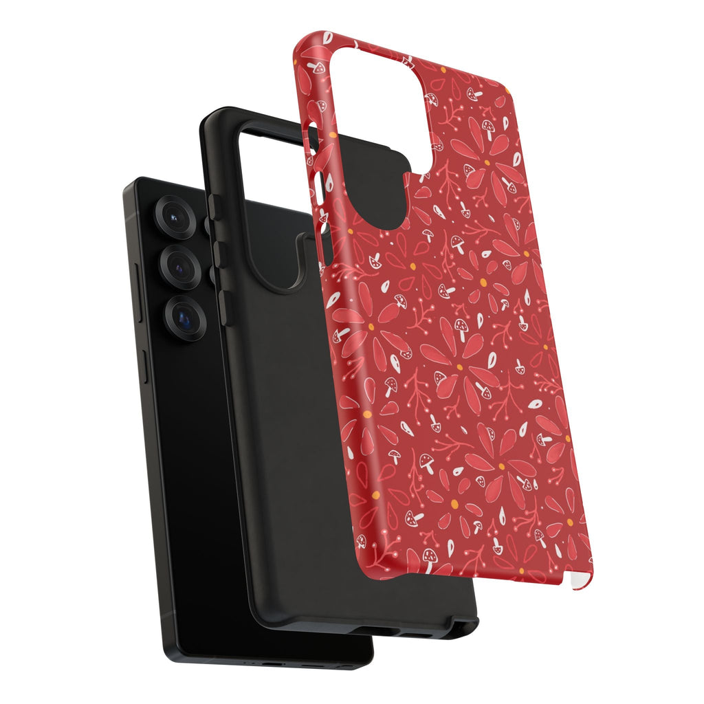 Red Flora Hand Designed Print Tough Cases Printify