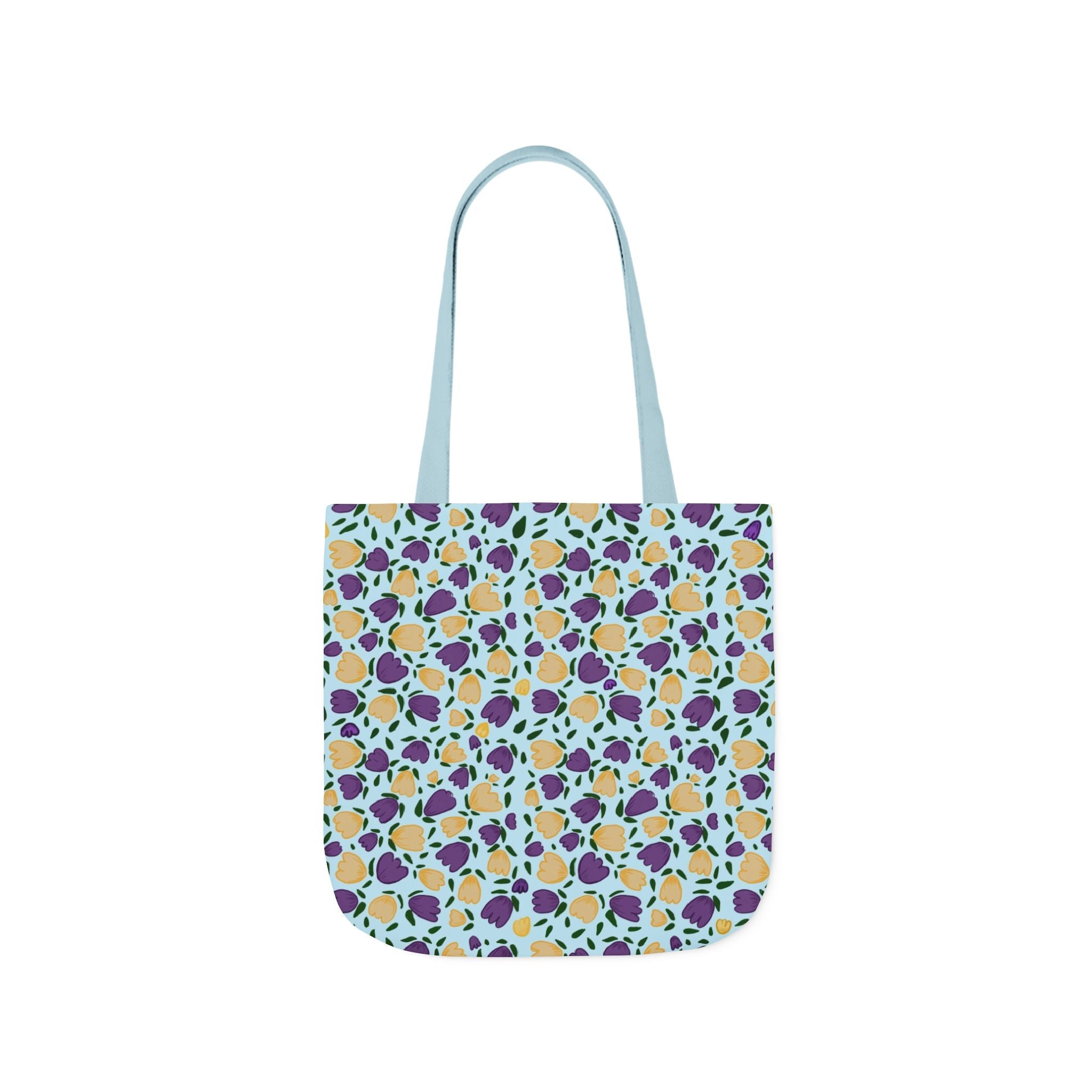 Blue Purple Cute Original Art Wild Flora Canvas Tote Bag, 5-Color Straps Printify
