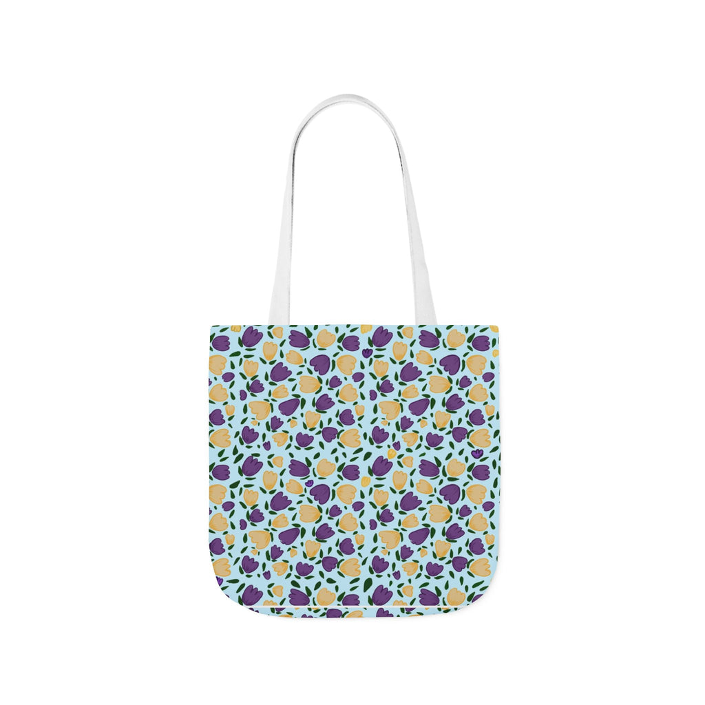 Blue Purple Cute Original Art Wild Flora Canvas Tote Bag, 5-Color Straps Printify
