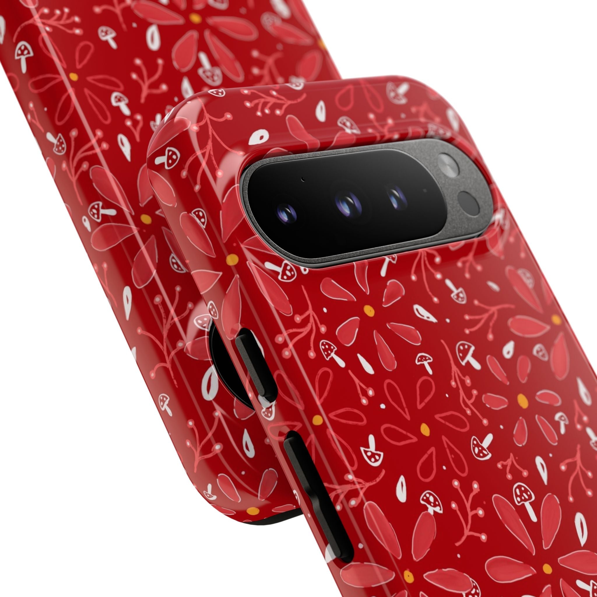 Red Flora Hand Designed Print Tough Cases Printify