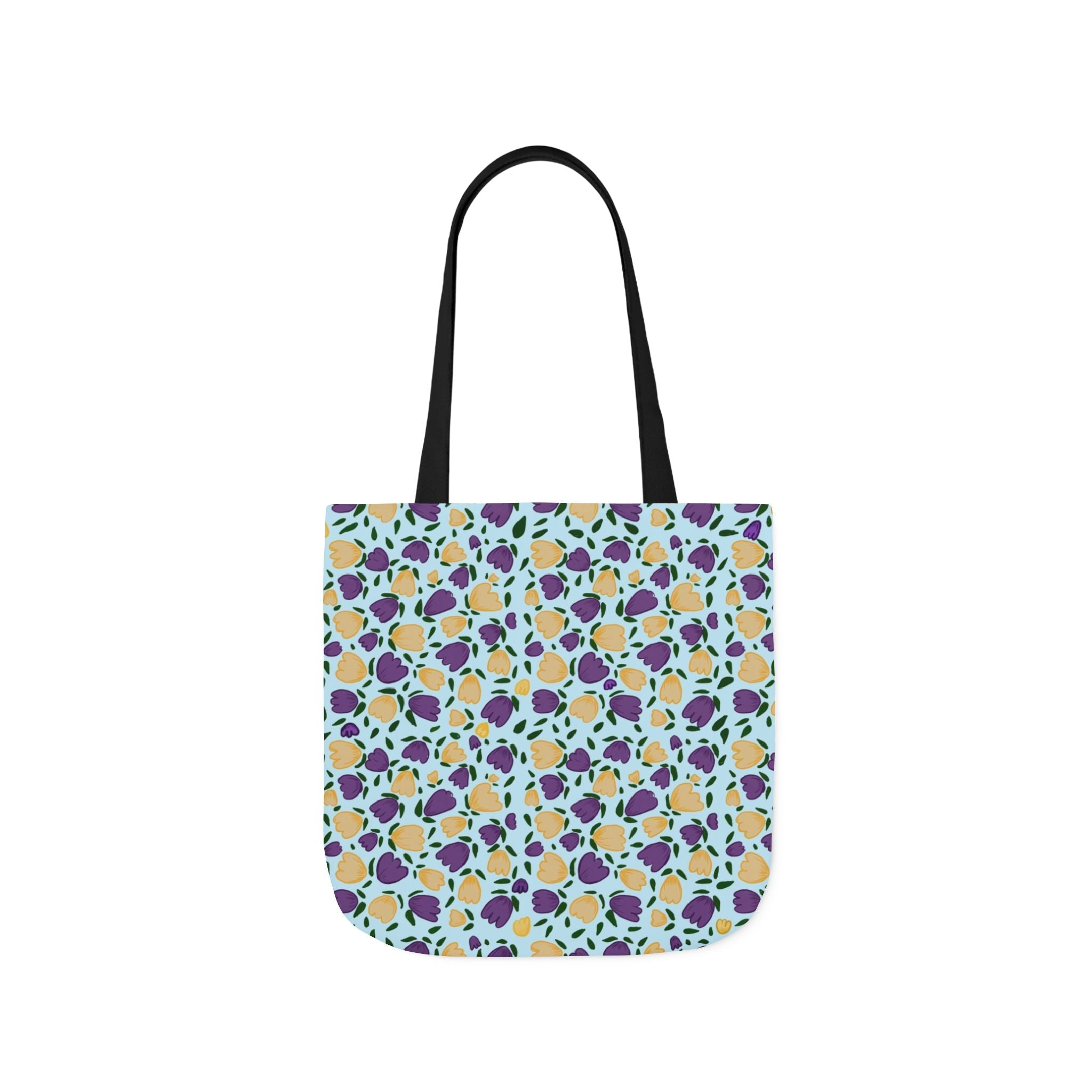 Blue Purple Cute Original Art Wild Flora Canvas Tote Bag, 5-Color Straps Printify