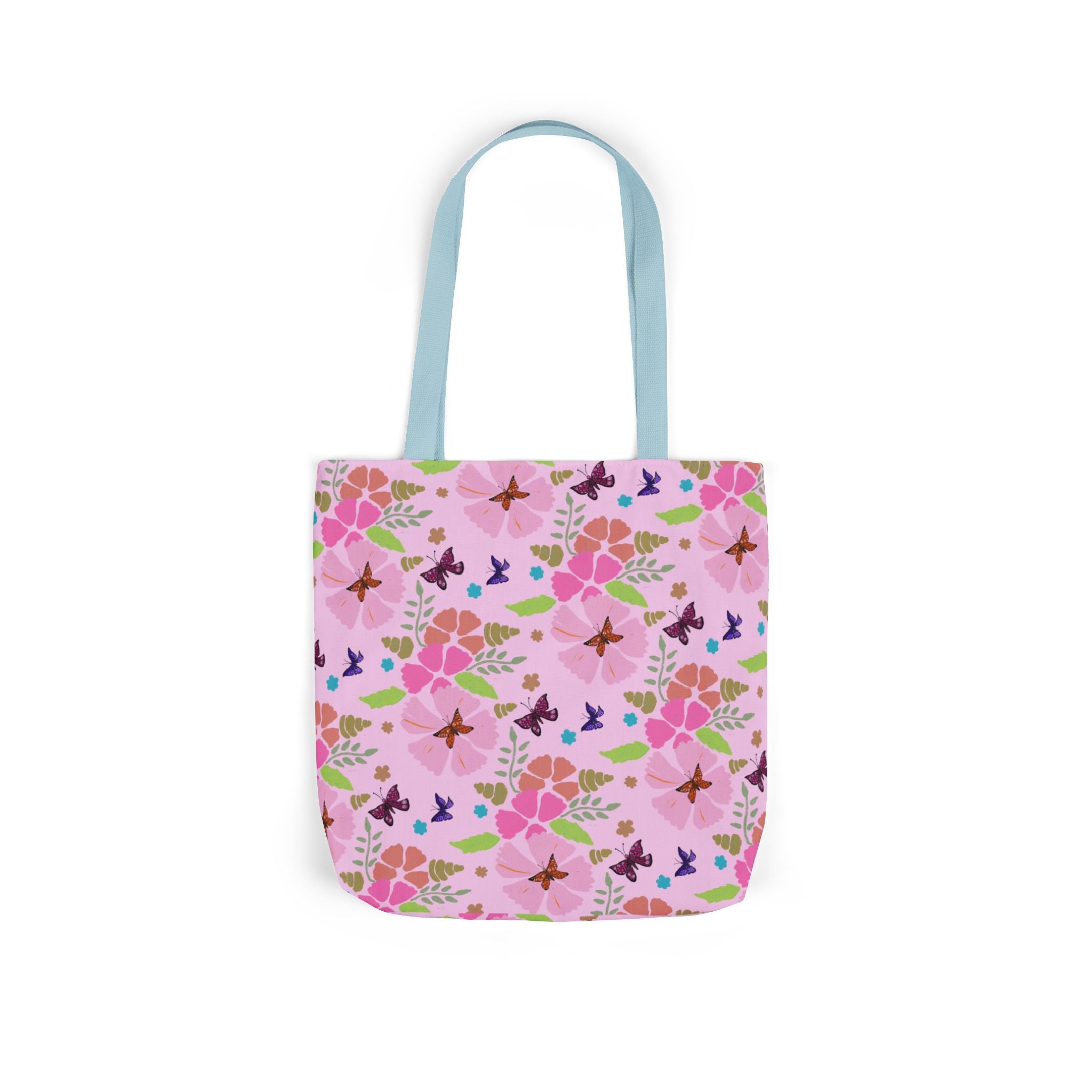 Pink Butterfly Garden Canvas Tote Bag, 5-Color Straps Printify
