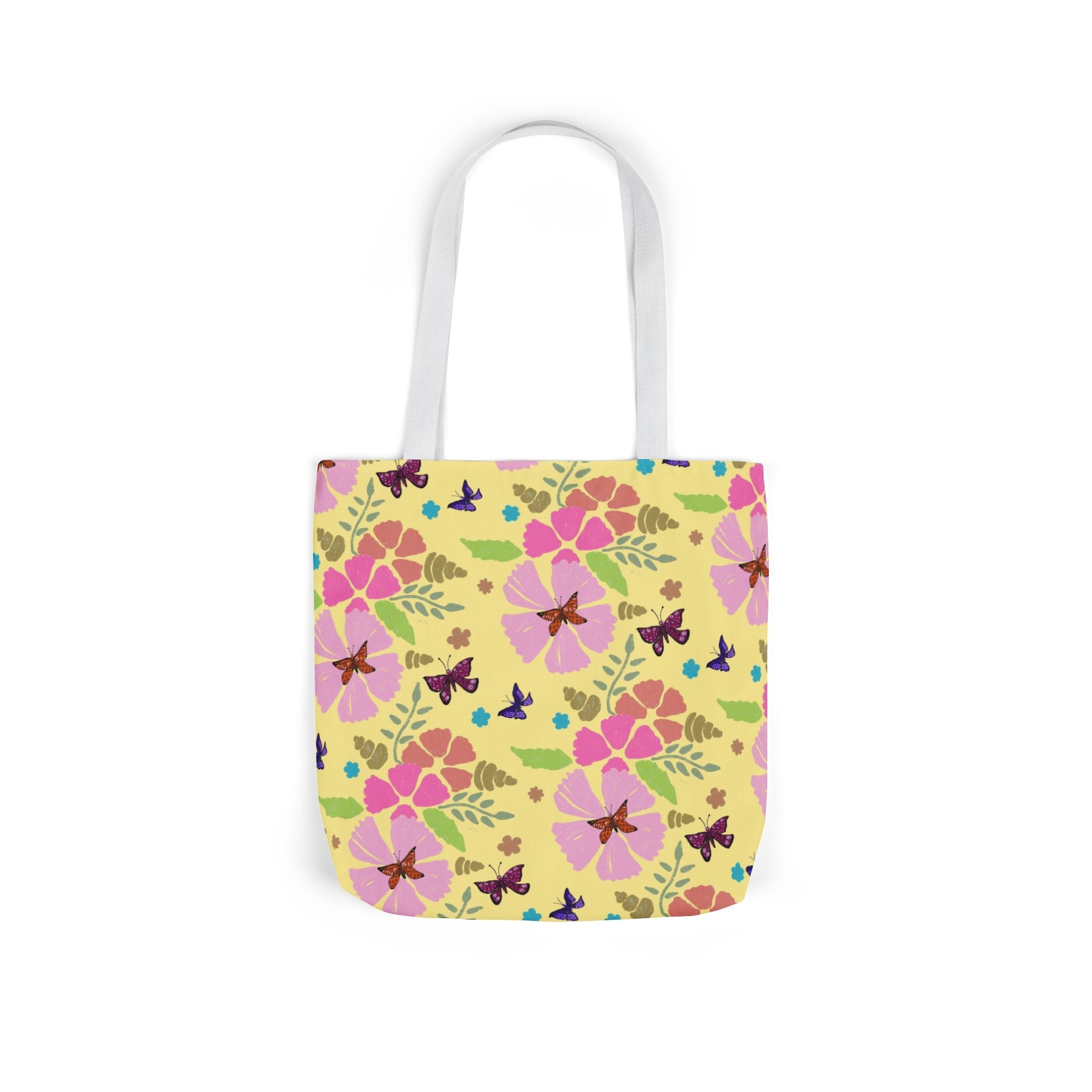 Yellow Butterfly Garden Hand Designed Print Canvas Tote Bag, 5-Color Straps Printify