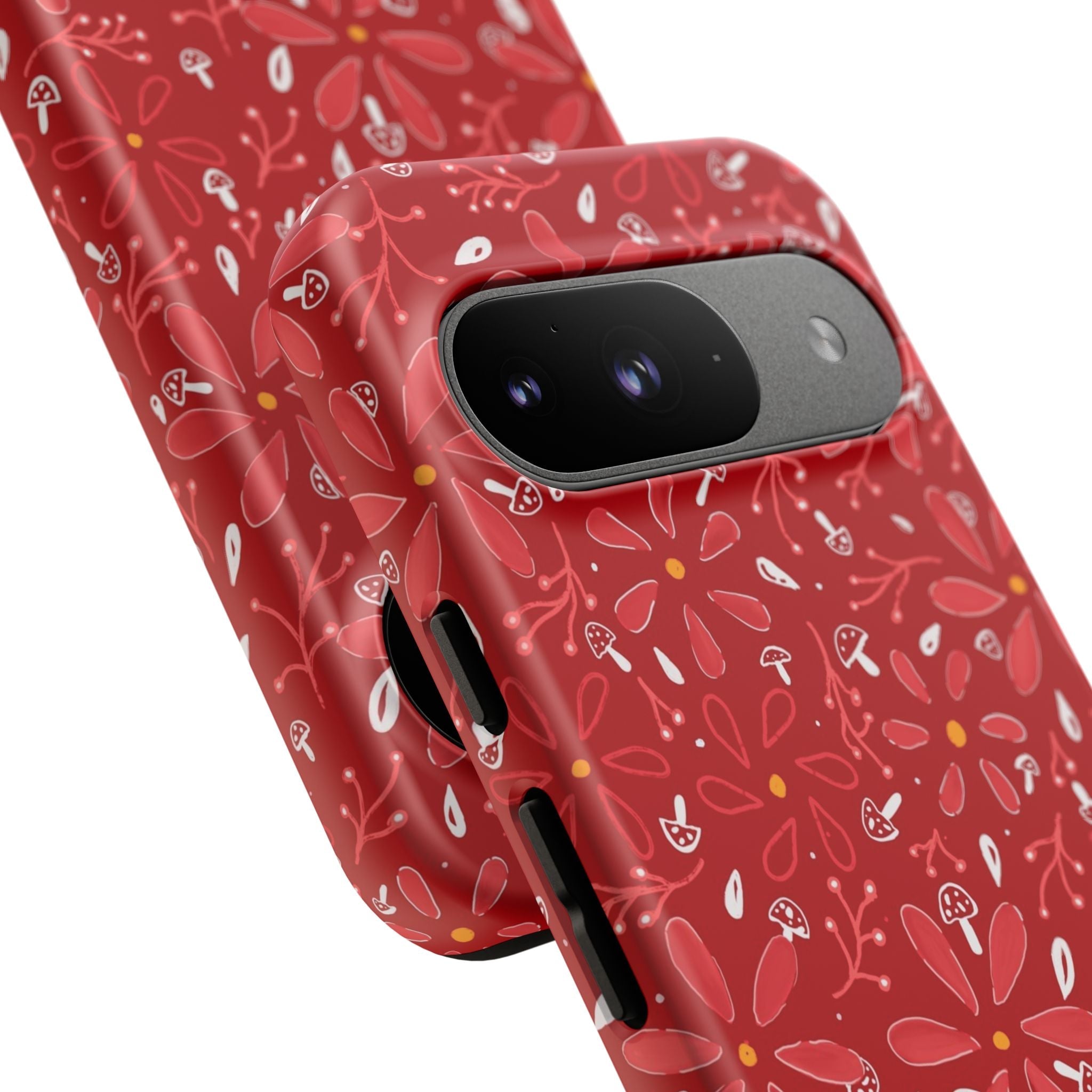 Red Flora Hand Designed Print Tough Cases Printify