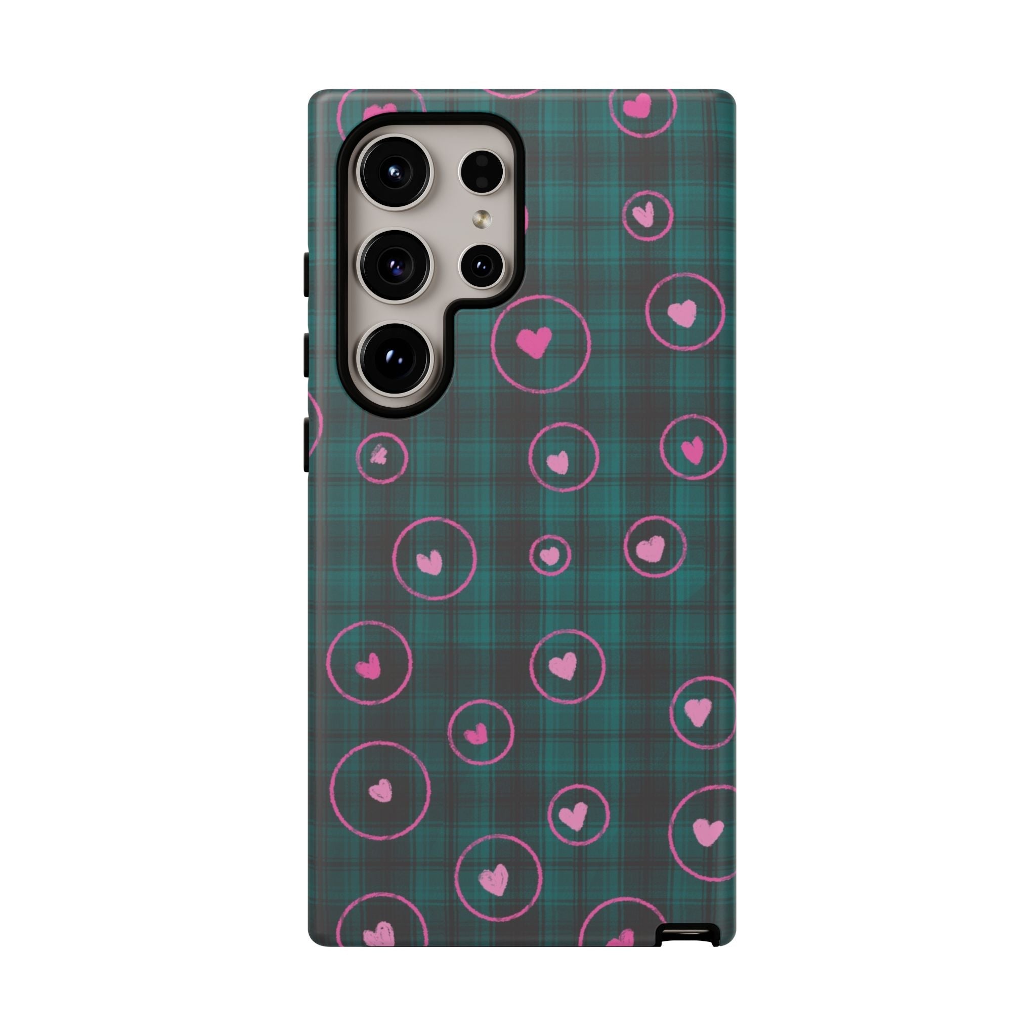 Rich Green with Pink Hear Hand Drawn Prints Tough Cases Printify