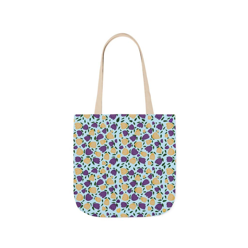 Blue Purple Cute Original Art Wild Flora Canvas Tote Bag, 5-Color Straps Printify