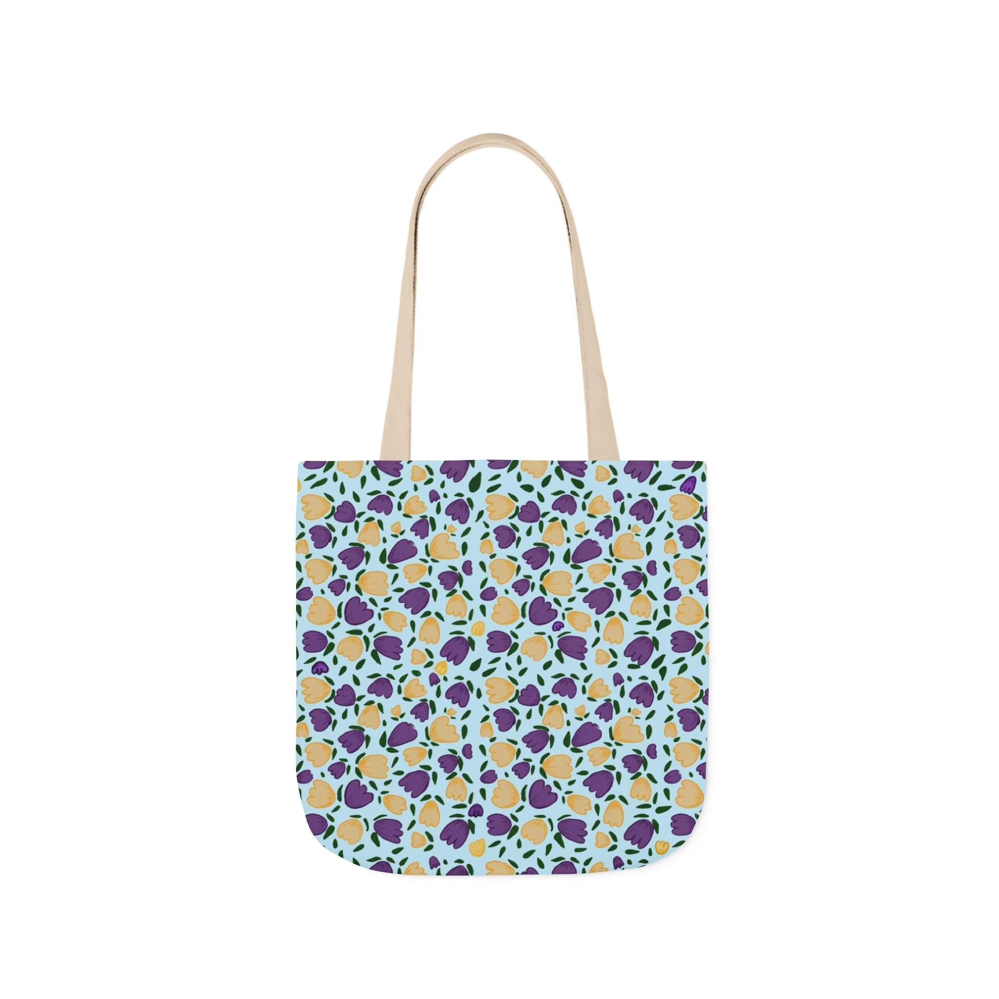 Blue Purple Cute Original Art Wild Flora Canvas Tote Bag, 5-Color Straps Printify