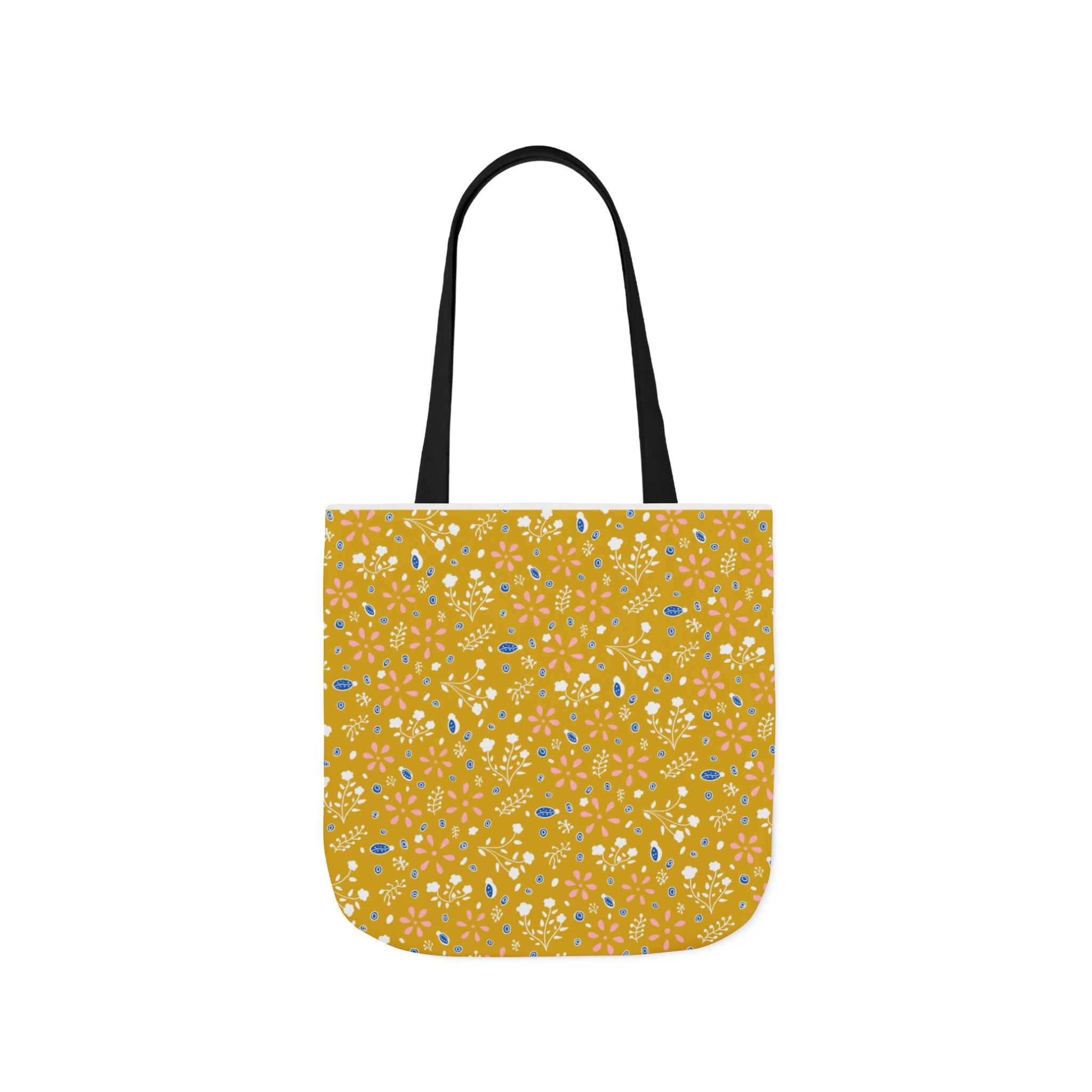 Golden Yellow Botanic Canvas Tote Bag, 5-Color Straps