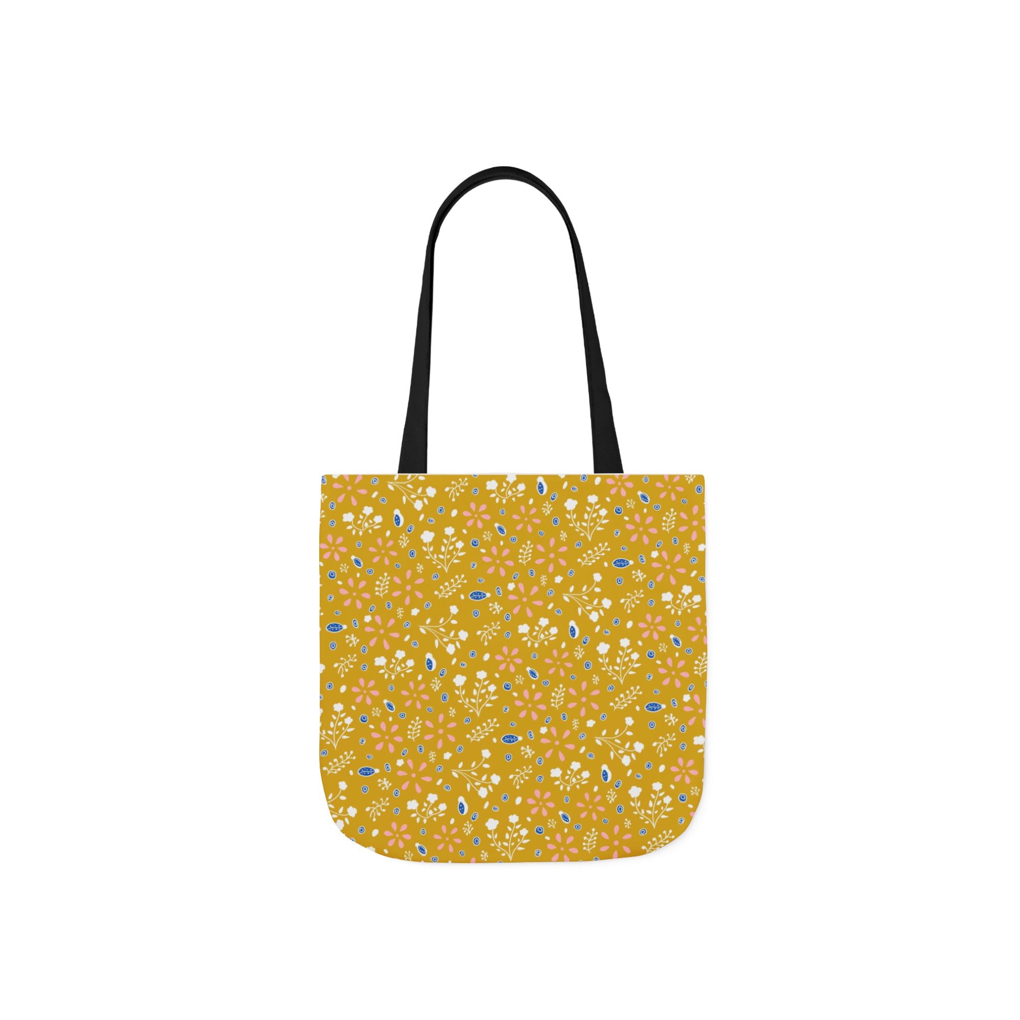 Golden Yellow Botanic Canvas Tote Bag, 5-Color Straps