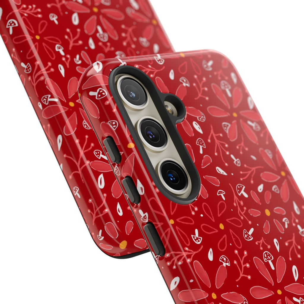 Red Flora Hand Designed Print Tough Cases Printify