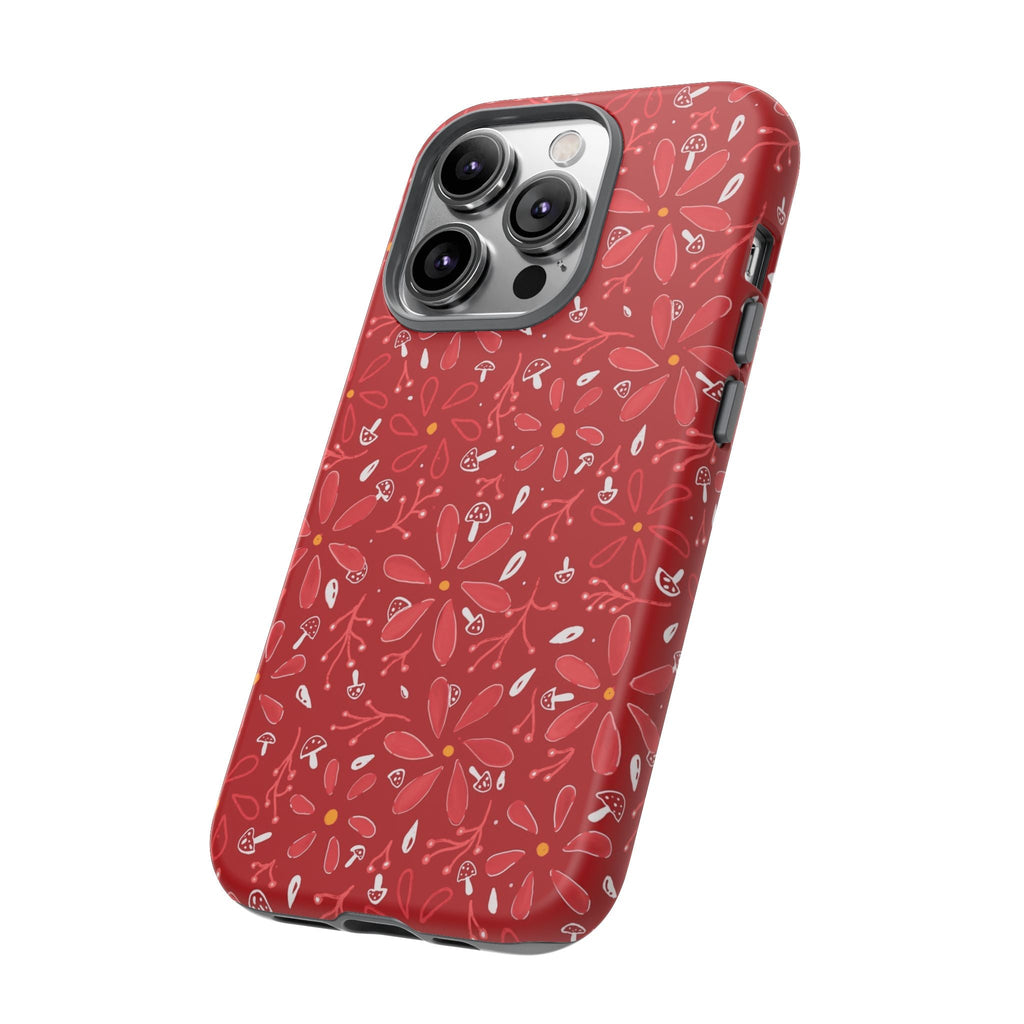 Red Flora Hand Designed Print Tough Cases Printify