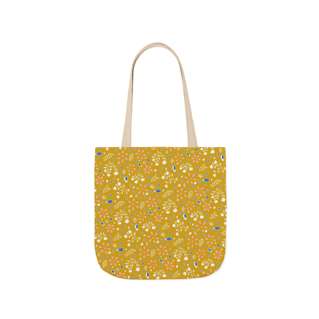 Golden Yellow Botanic Canvas Tote Bag, 5-Color Straps