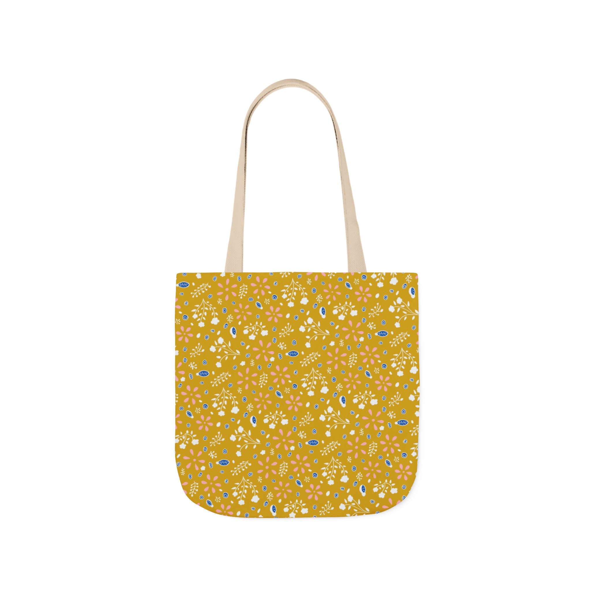 Golden Yellow Botanic Canvas Tote Bag, 5-Color Straps