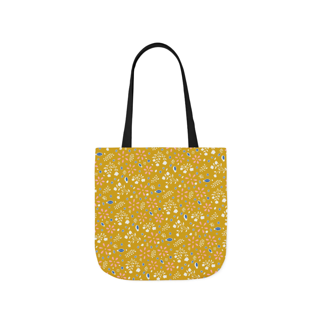 Golden Yellow Botanic Canvas Tote Bag, 5-Color Straps