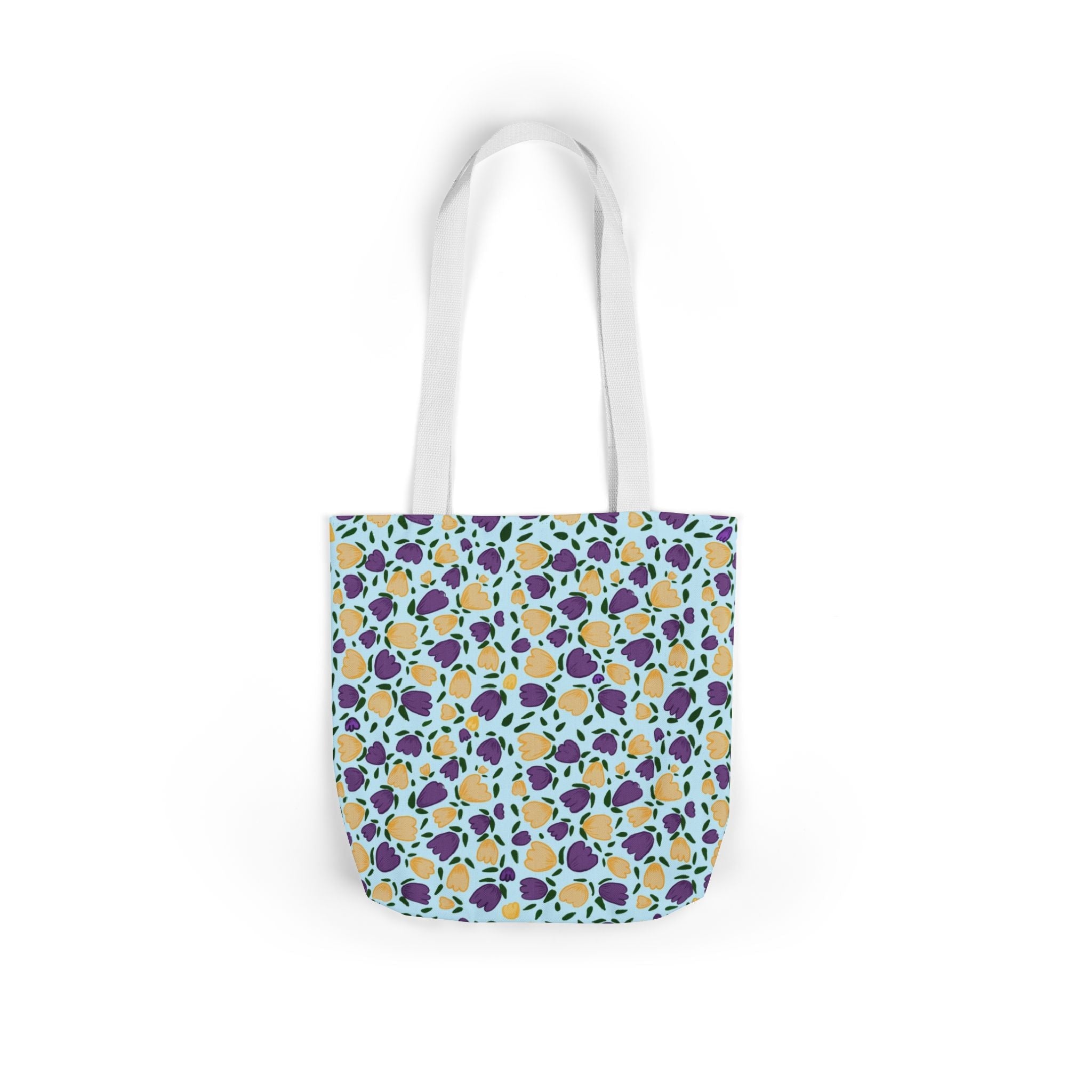 Blue Purple Cute Original Art Wild Flora Canvas Tote Bag, 5-Color Straps Printify
