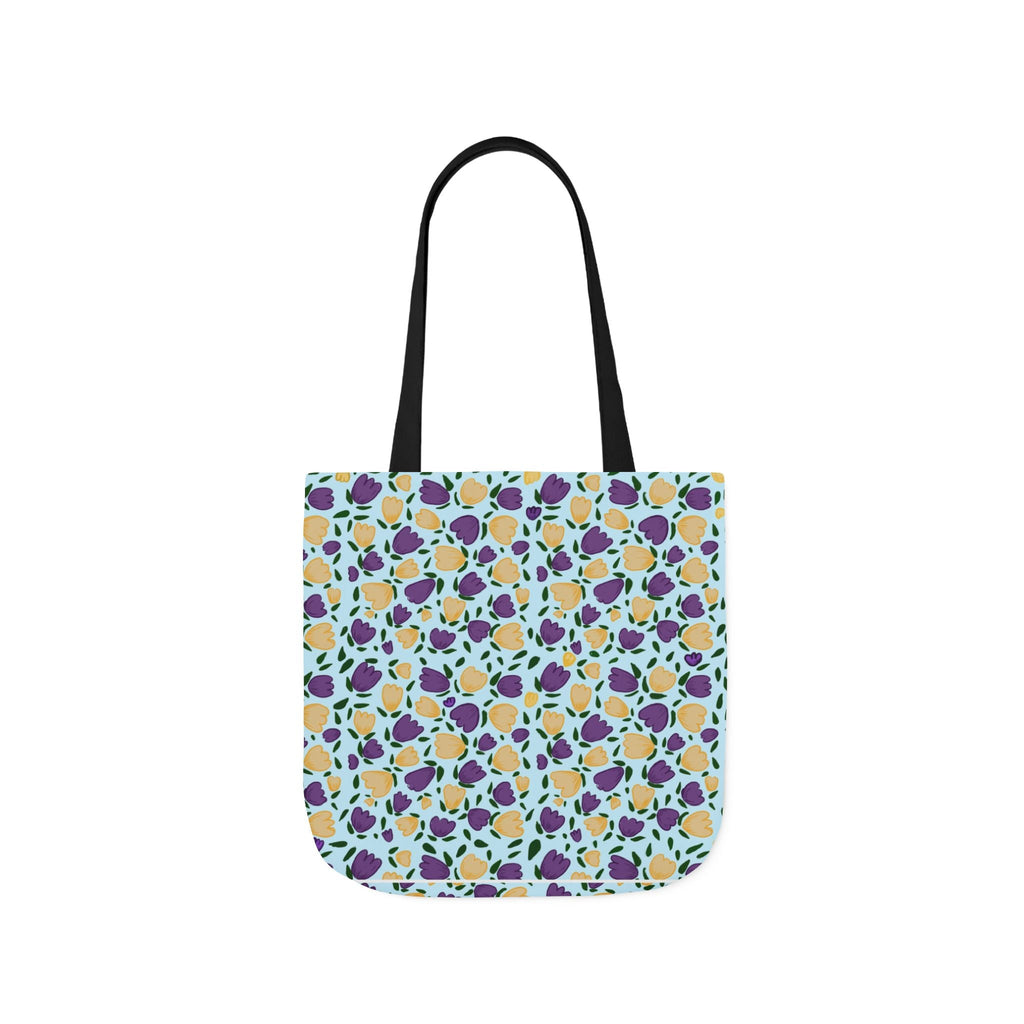 Blue Purple Cute Original Art Wild Flora Canvas Tote Bag, 5-Color Straps Printify
