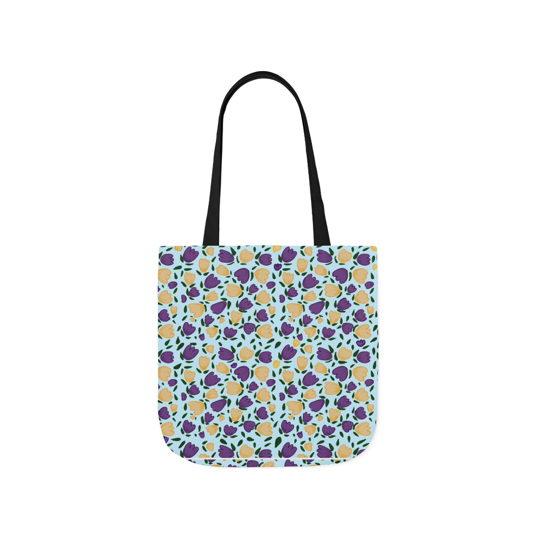 Blue Purple Cute Original Art Wild Flora Canvas Tote Bag, 5-Color Straps Printify