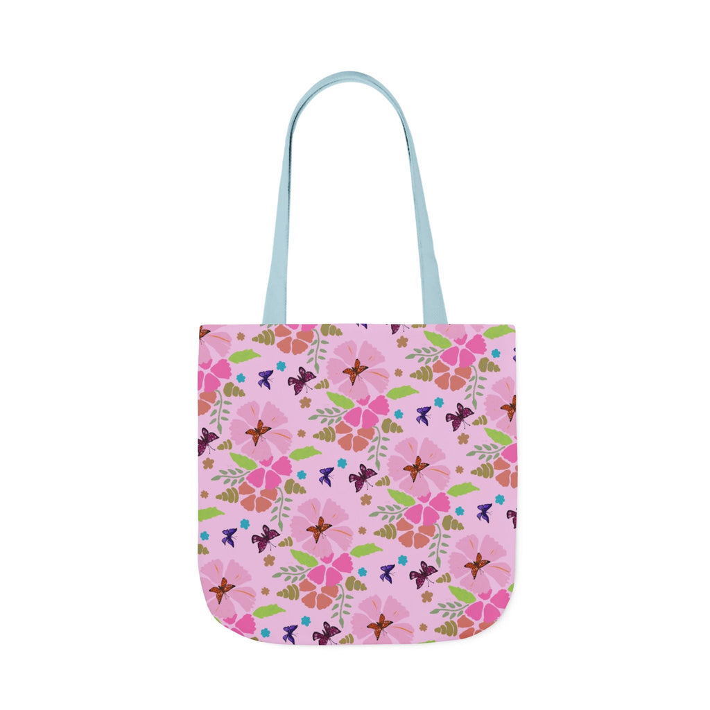 Pink Butterfly Garden Canvas Tote Bag, 5-Color Straps Printify