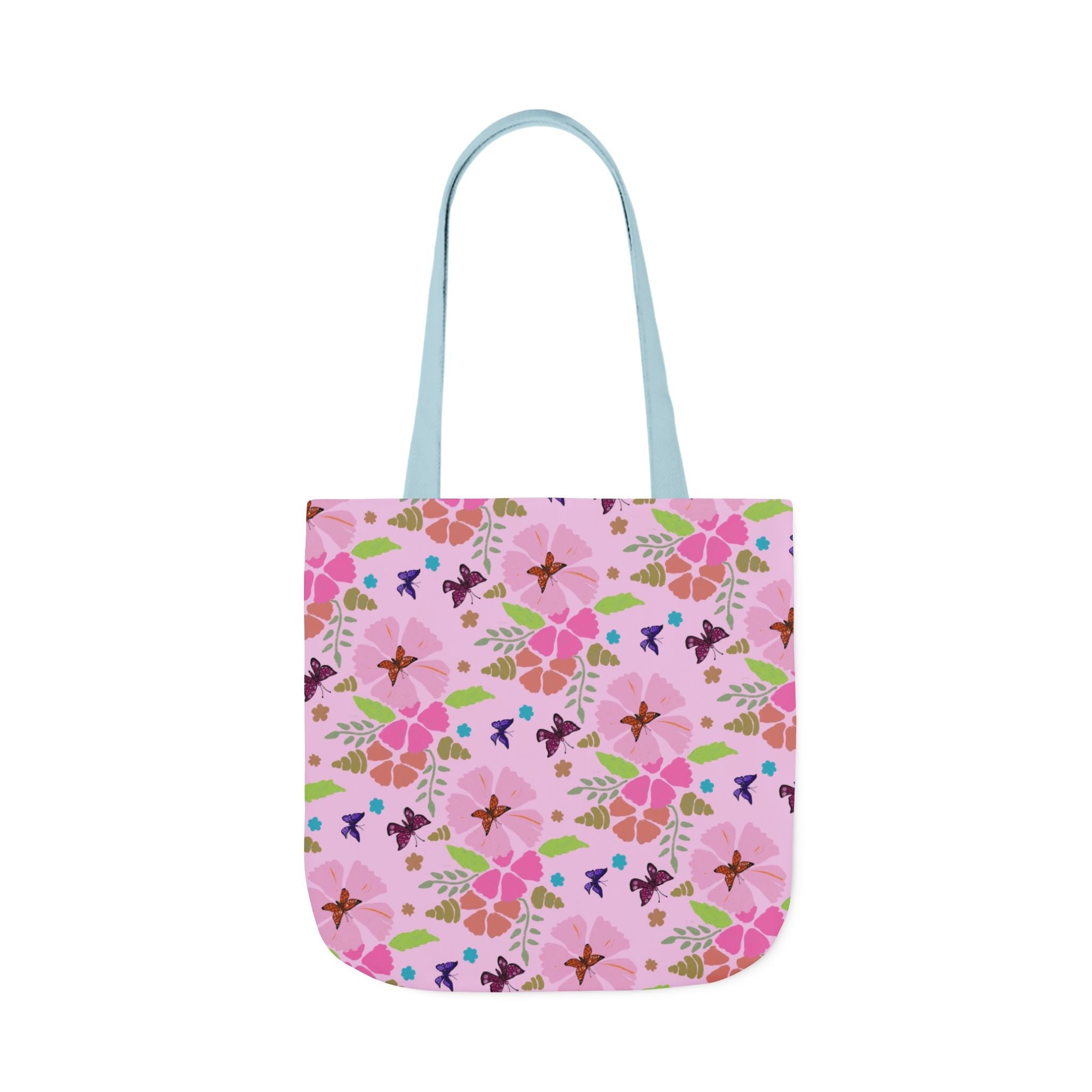 Pink Butterfly Garden Canvas Tote Bag, 5-Color Straps Printify