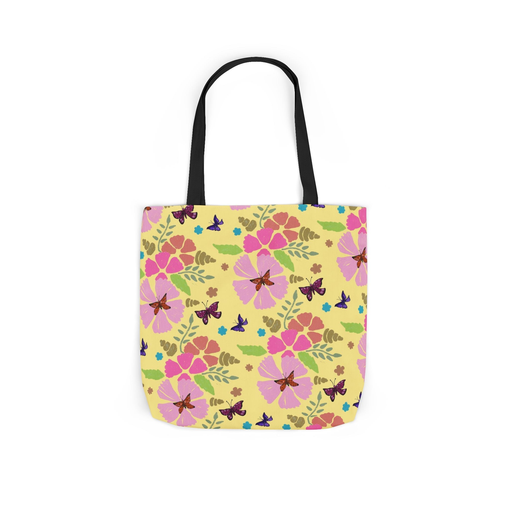 Yellow Butterfly Garden Hand Designed Print Canvas Tote Bag, 5-Color Straps Printify