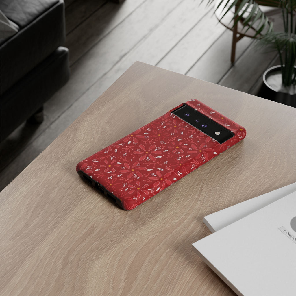 Red Flora Hand Designed Print Tough Cases Printify