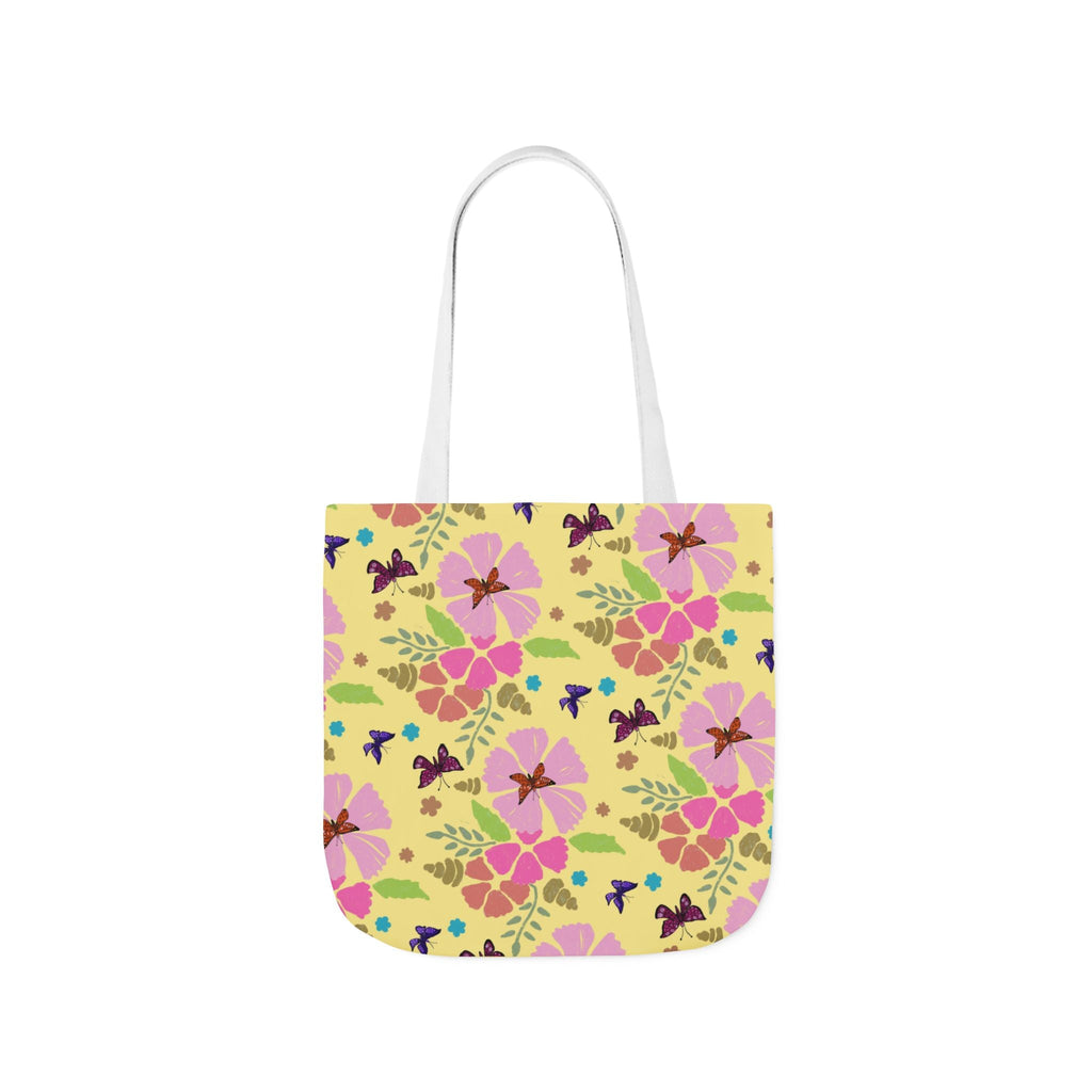 Yellow Butterfly Garden Hand Designed Print Canvas Tote Bag, 5-Color Straps Printify