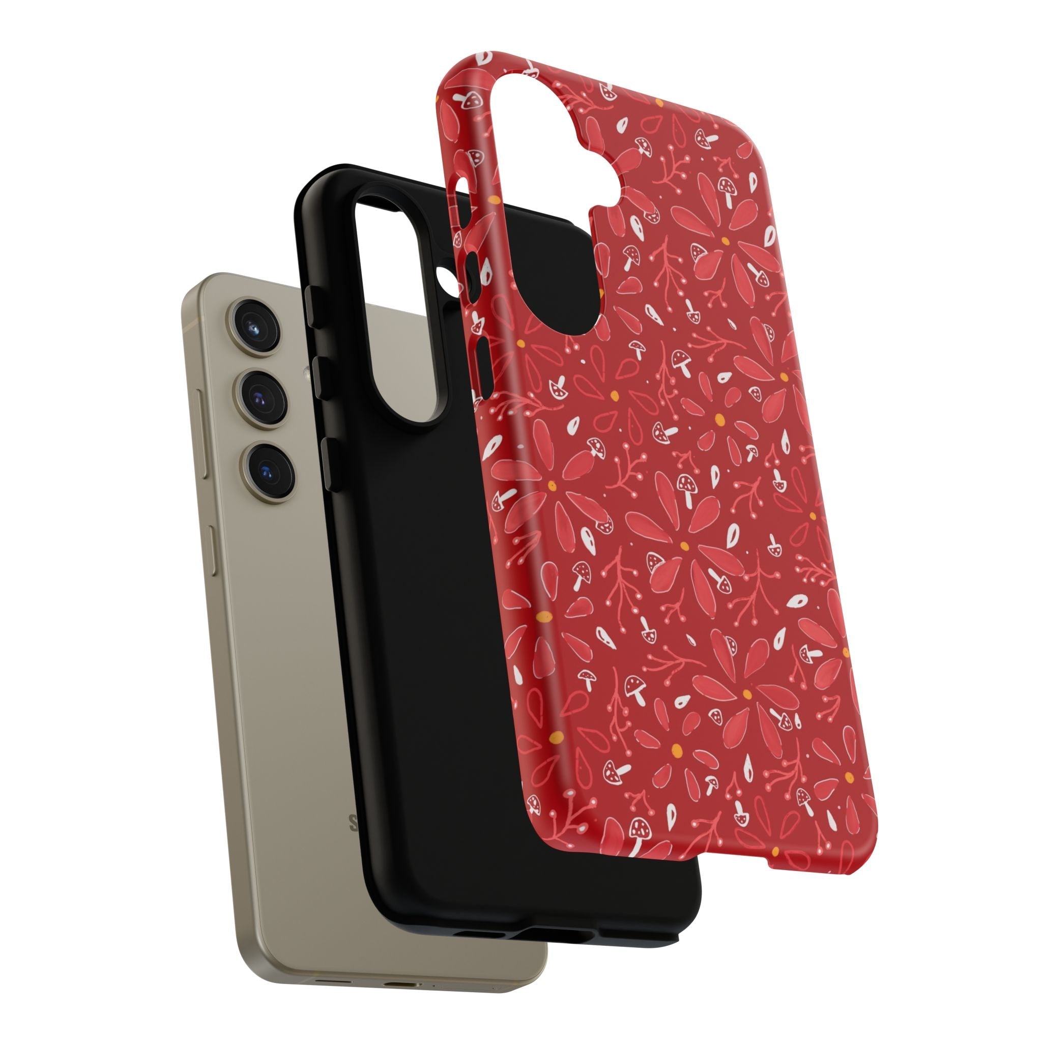 Red Flora Hand Designed Print Tough Cases Printify