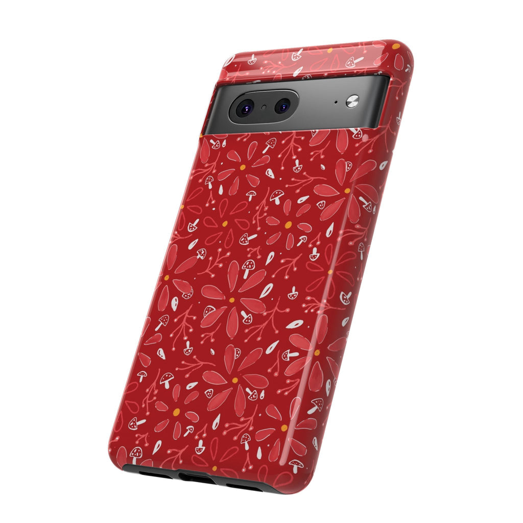 Red Flora Hand Designed Print Tough Cases Printify