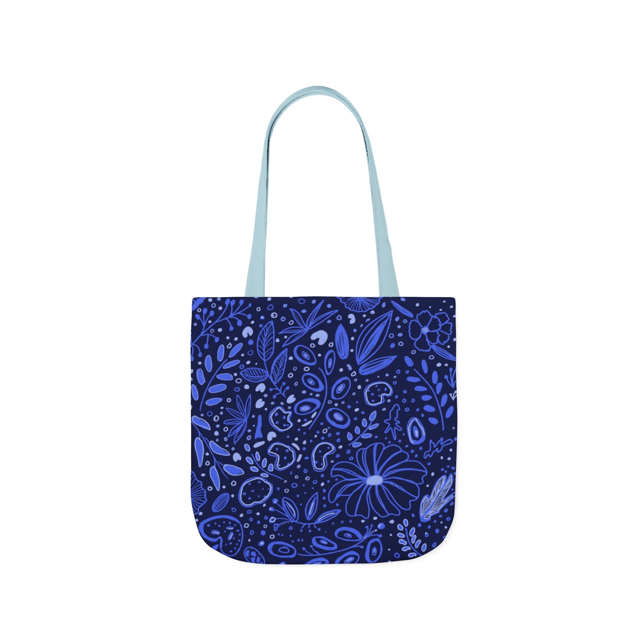 Midnight Blue Botanic Hand Design Prints Canvas Tote Bag, 5-Color Straps Printify