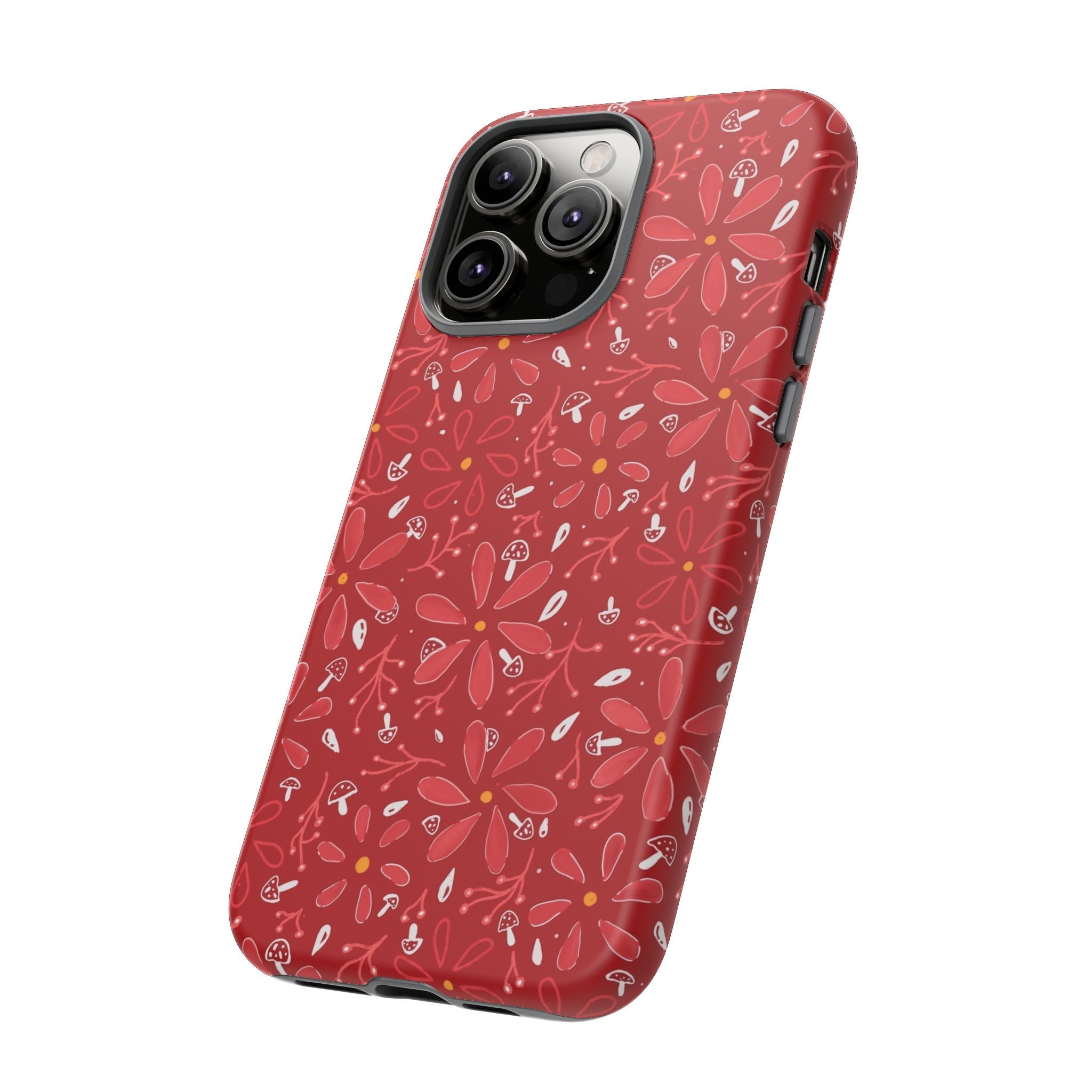 Red Flora Hand Designed Print Tough Cases Printify