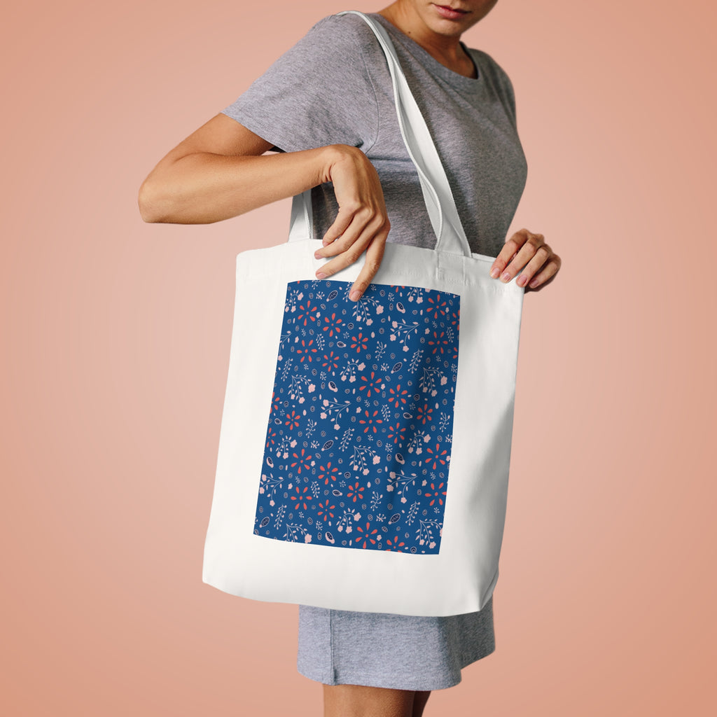 Small Blue Botanic Prints Cotton Tote Bag