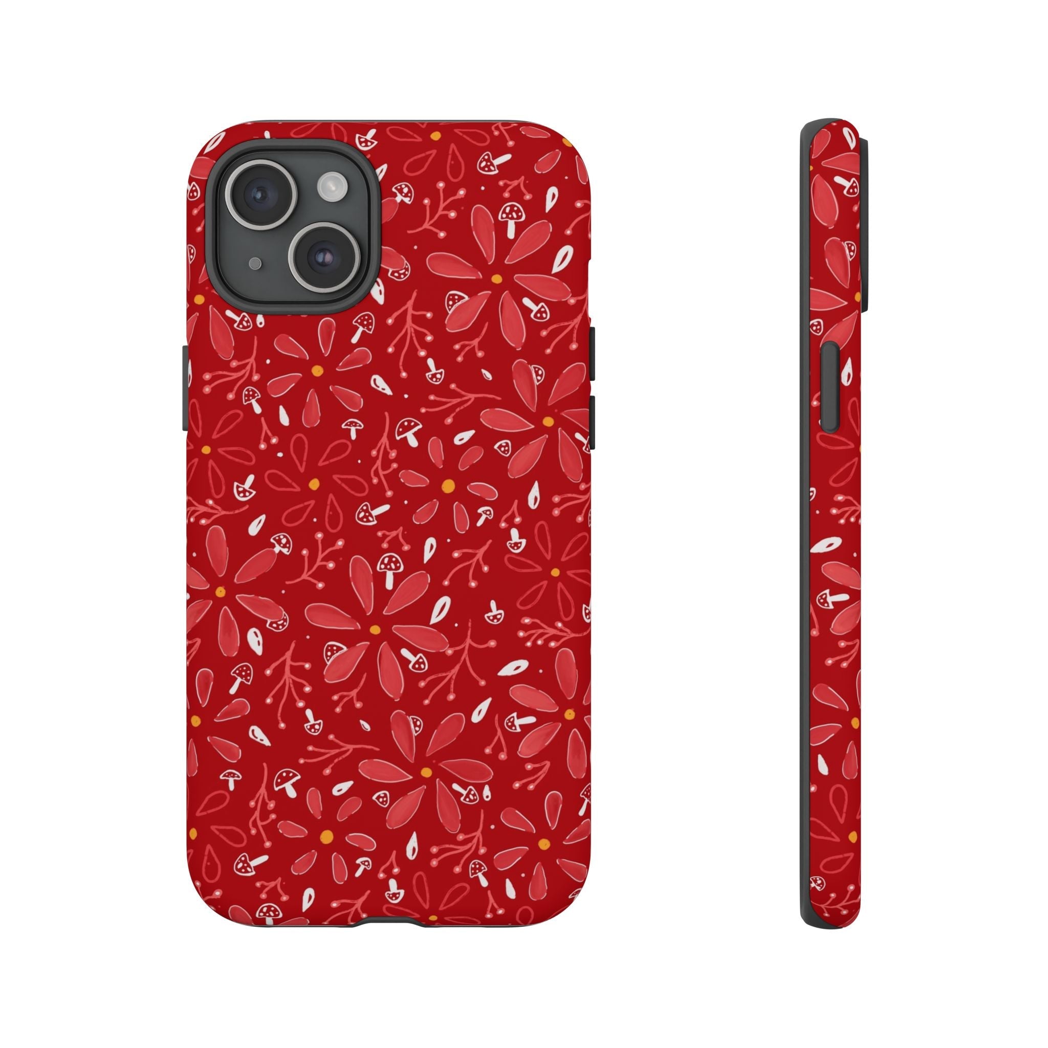 Red Flora Hand Designed Print Tough Cases Printify