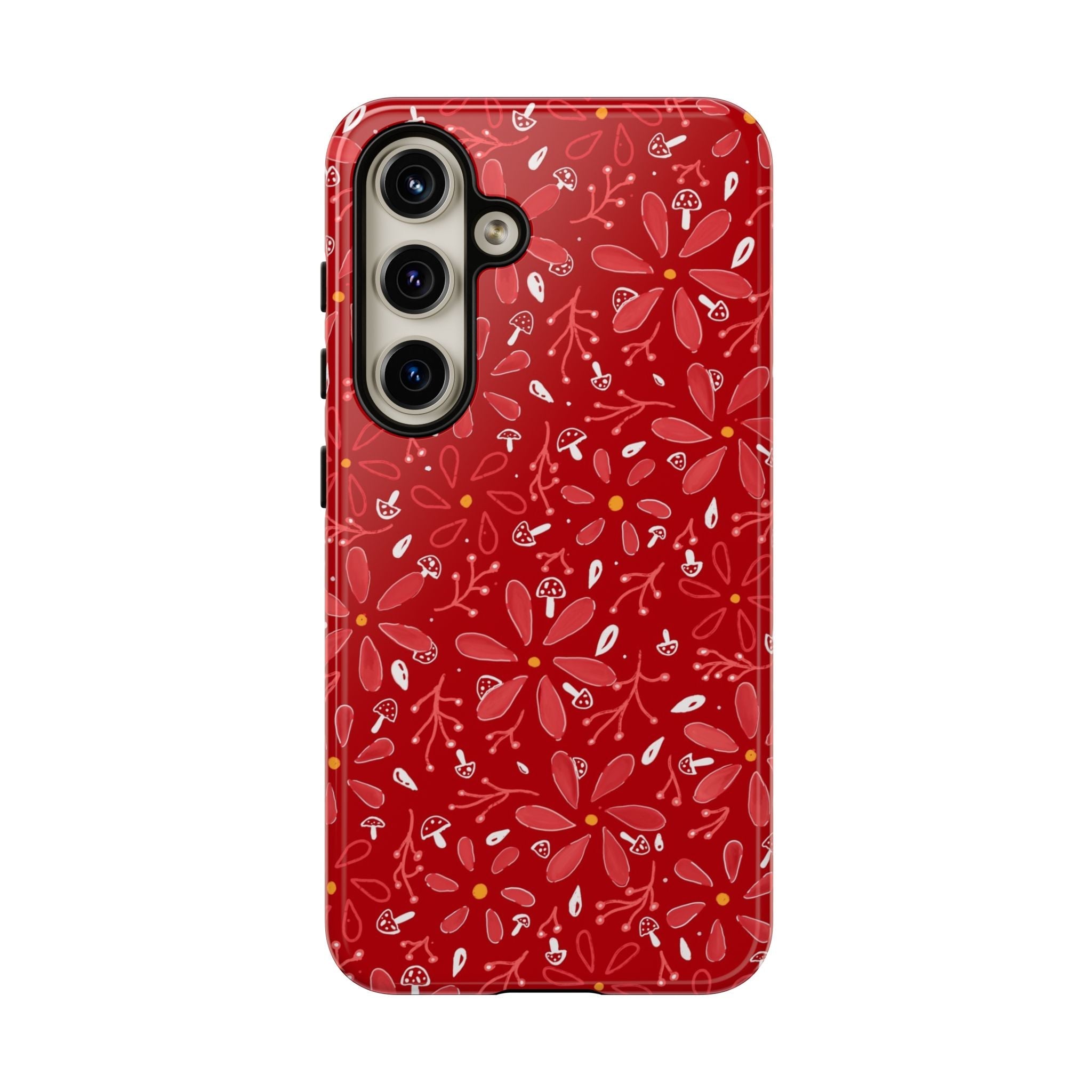 Red Flora Hand Designed Print Tough Cases Printify